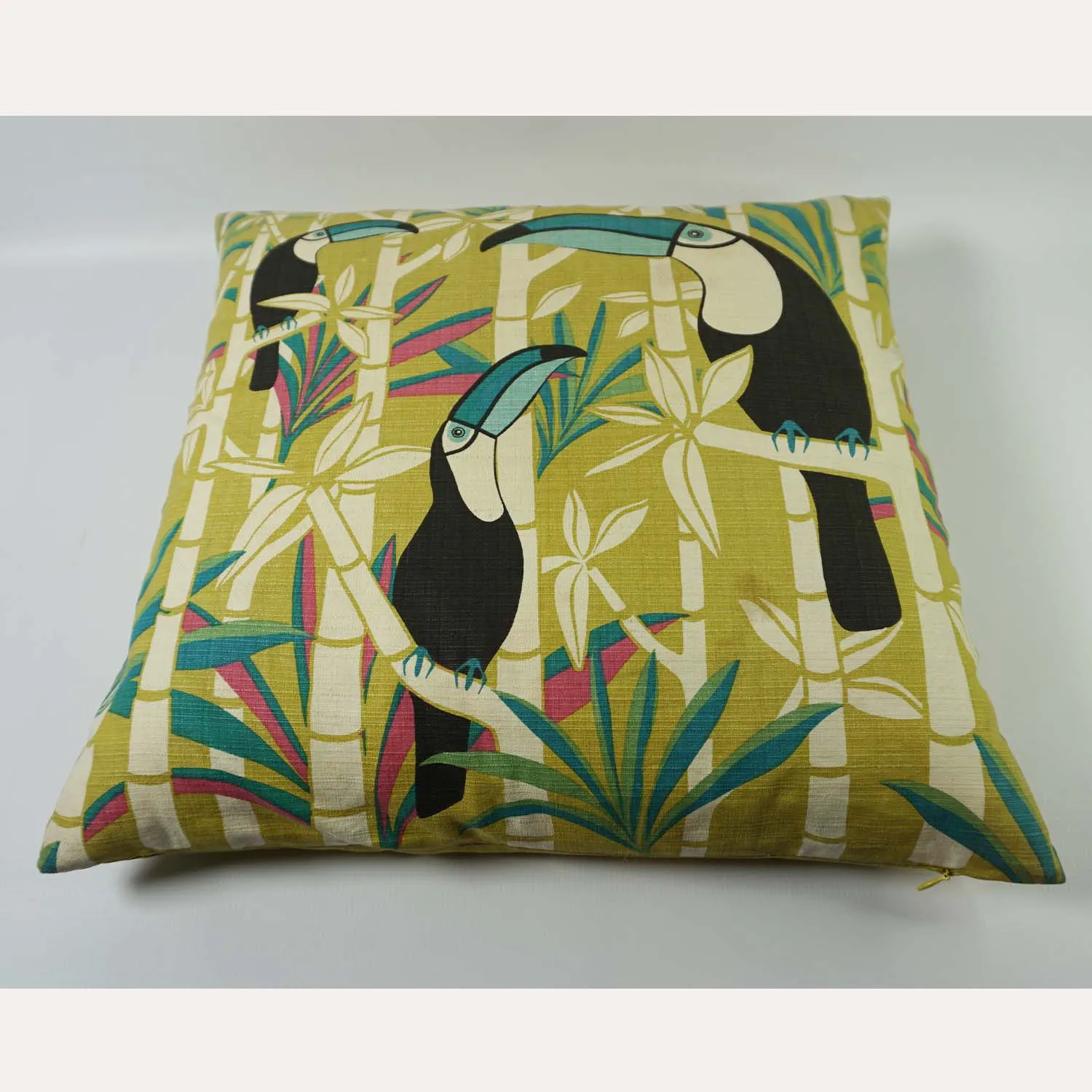 Yellow Bamboo Bird Cushion