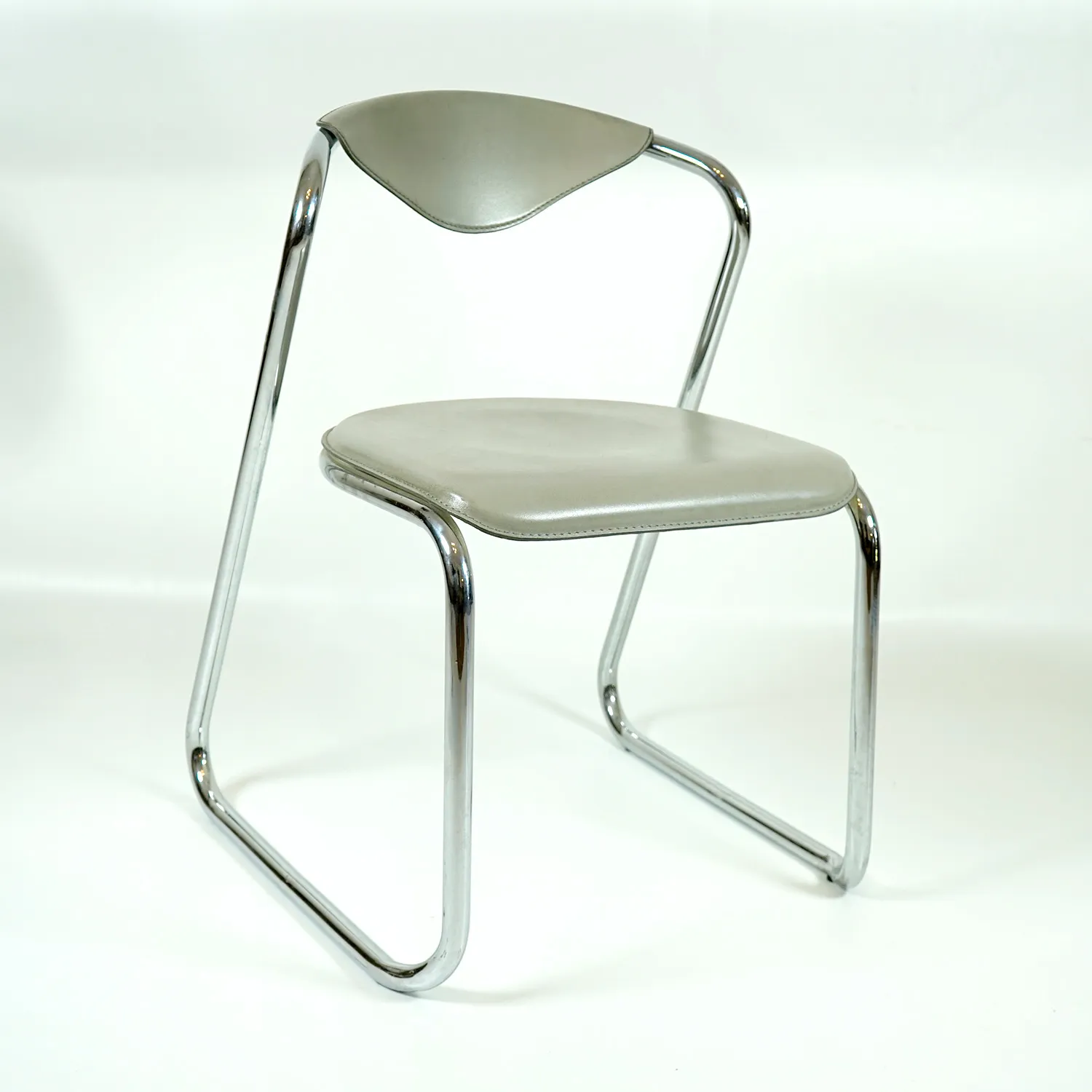 Chrome and Grey Leather Chair
