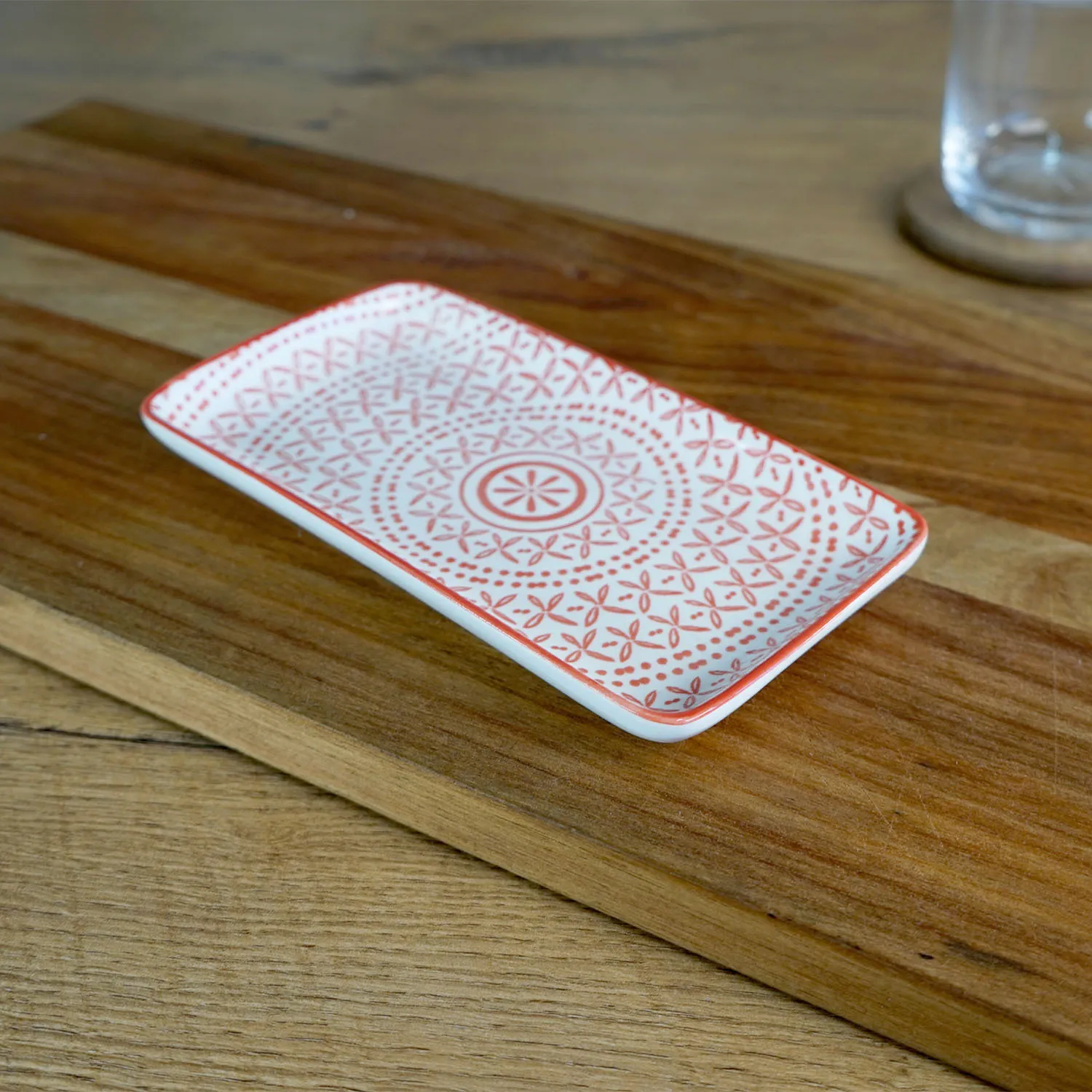 Small Red and White Rectangular Platter