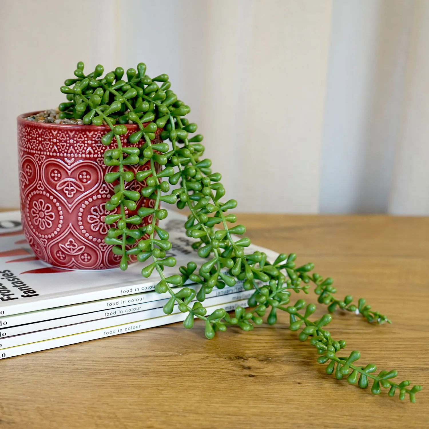 Small Red Planter with Artificial Plant