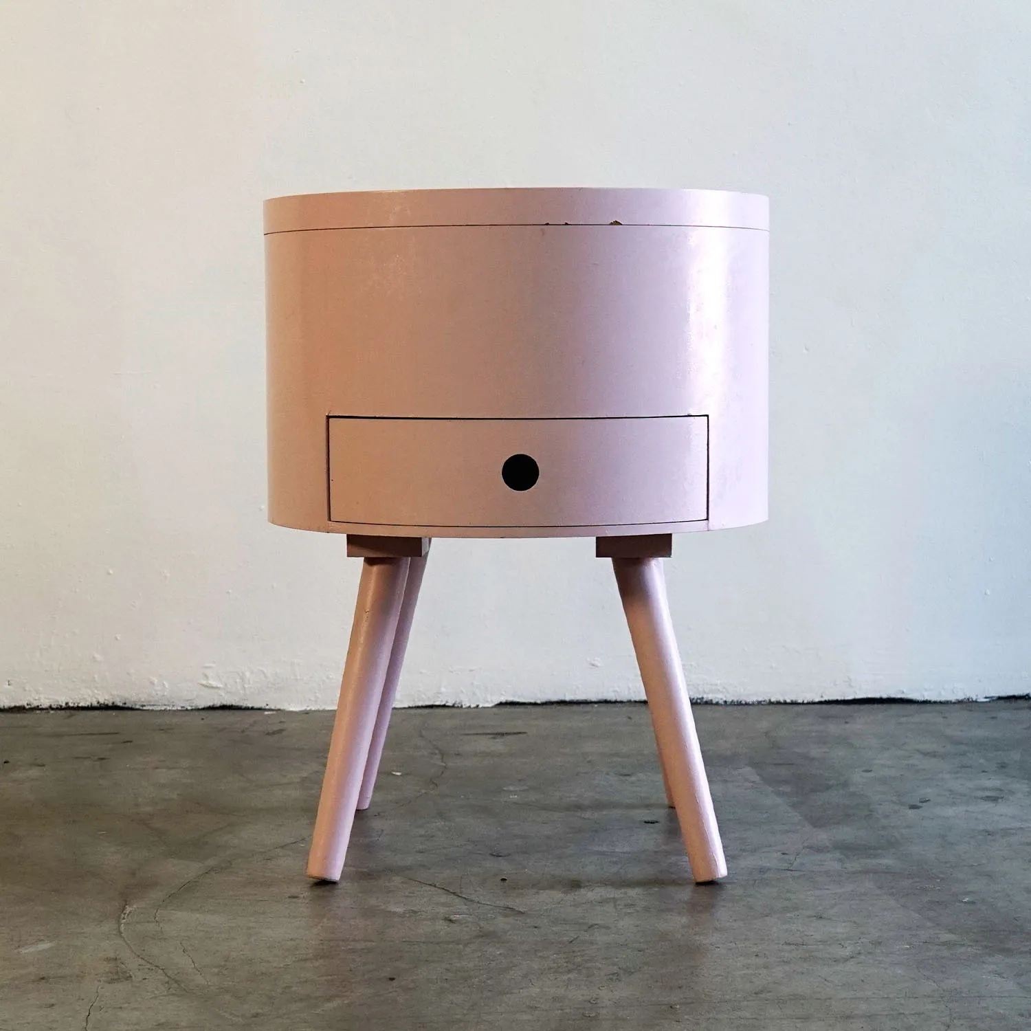 Round Pink Bedside Table  
