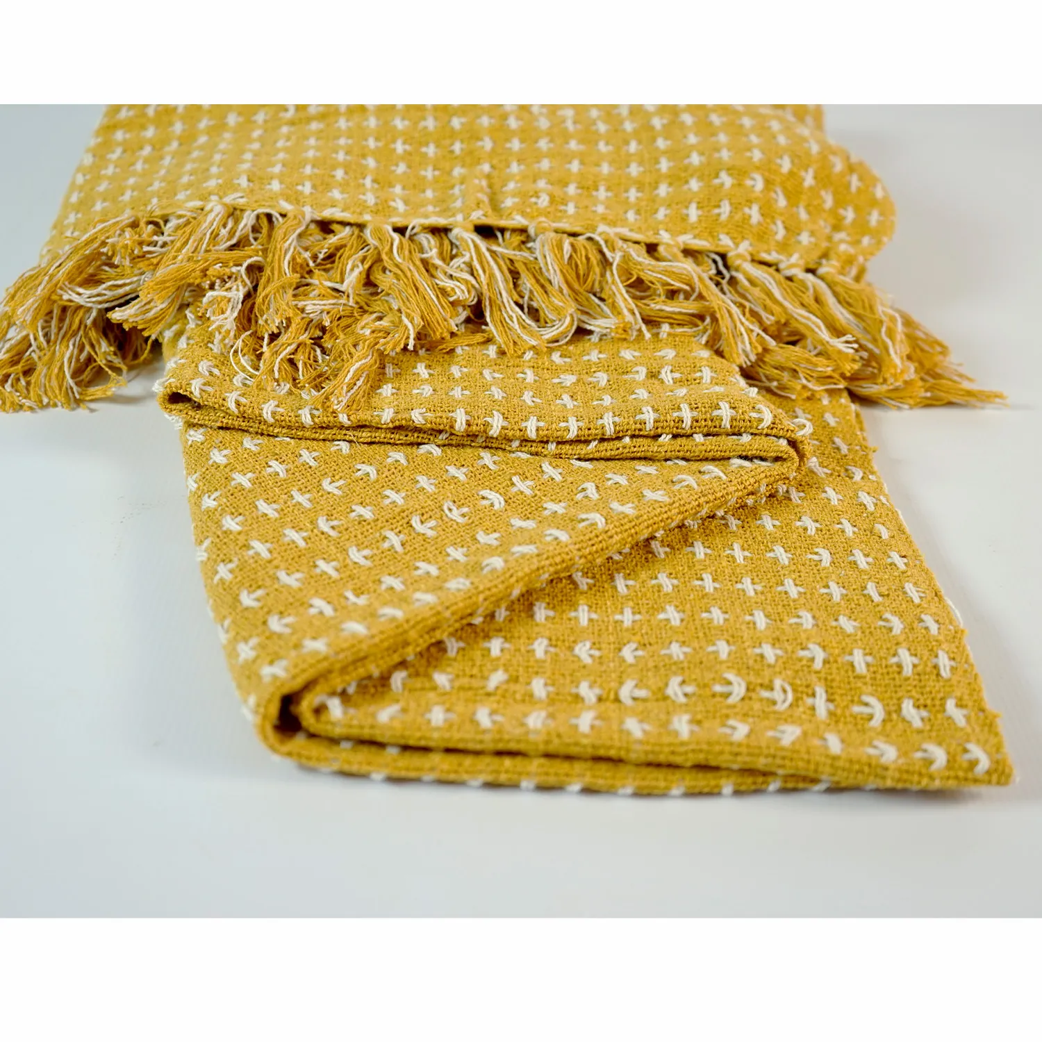 Mustard and White Stitch Throw
