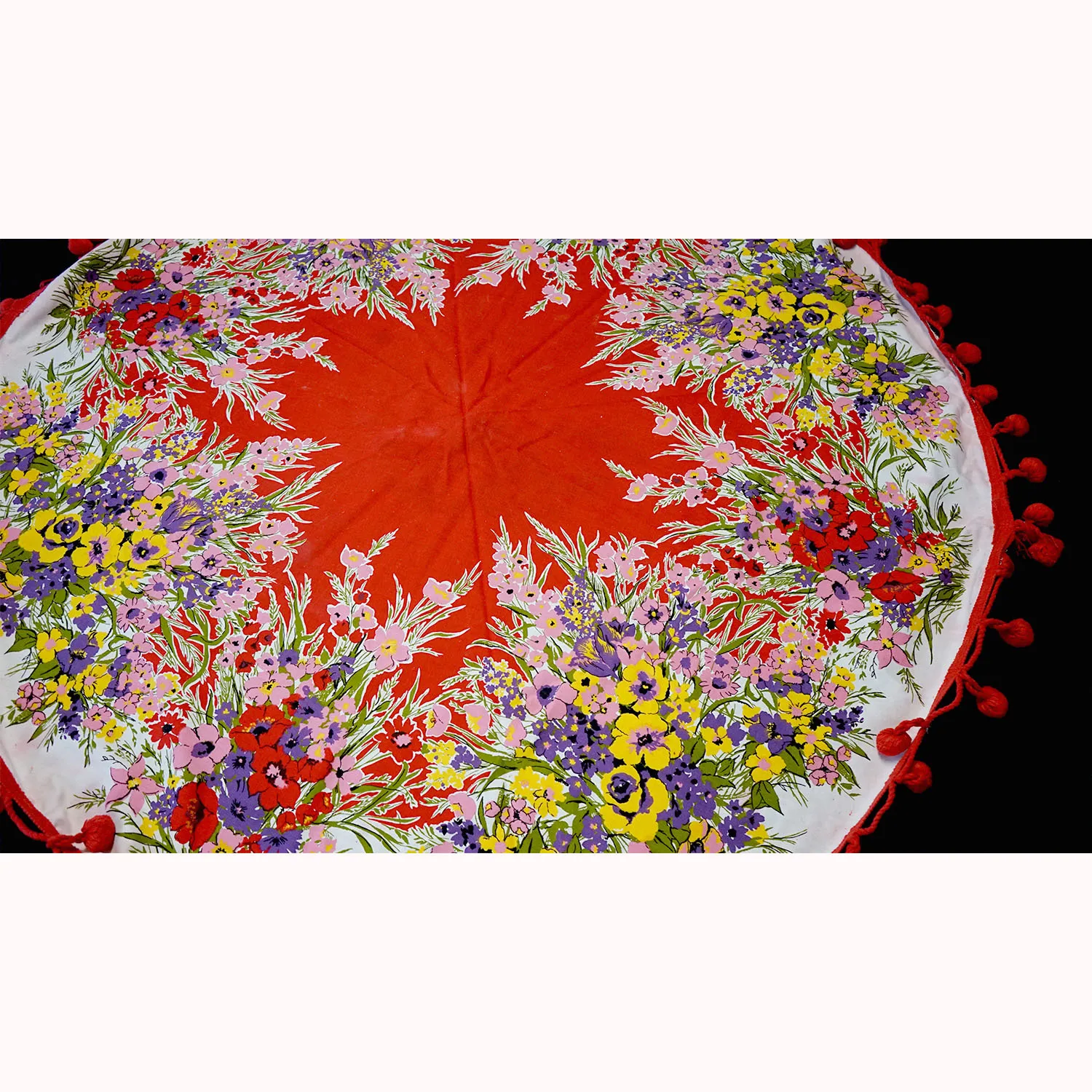 Round Red Floral Tablecloth