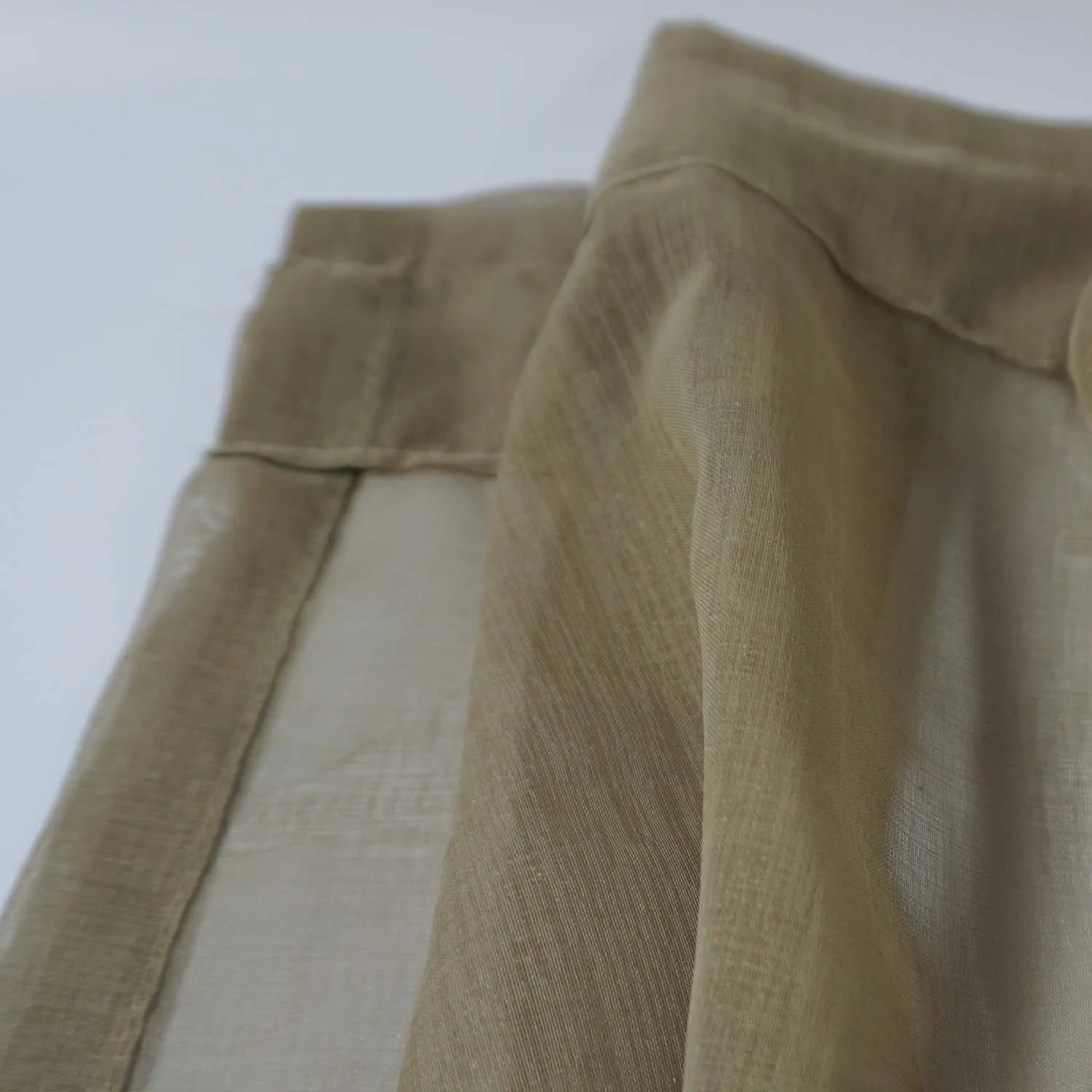 Brown Voile Curtains, 123cm Drop, 300cm Wide (x2).
