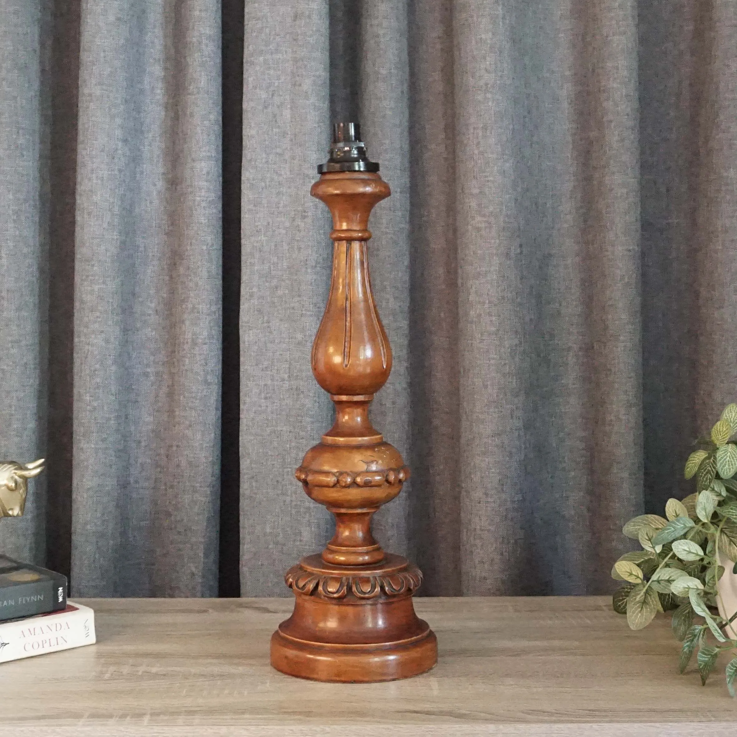 Medium Carved Wooden Lamp