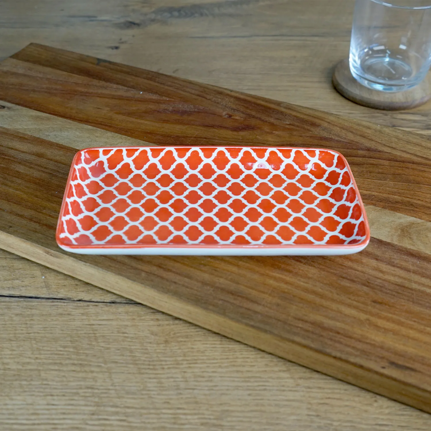 Small Rectangular Red and White Platter