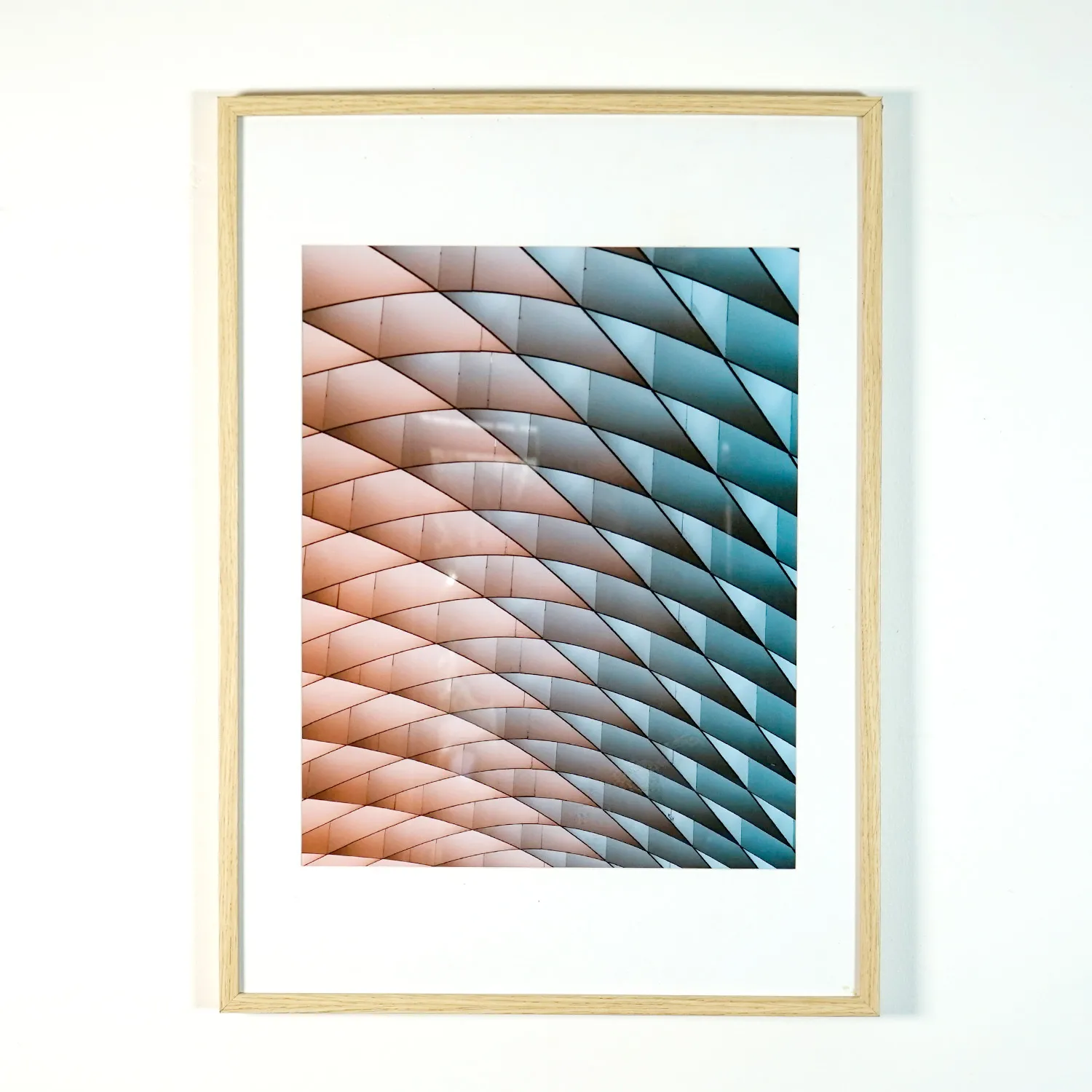 Wooden Frame with Pink and Blue Abstract Print