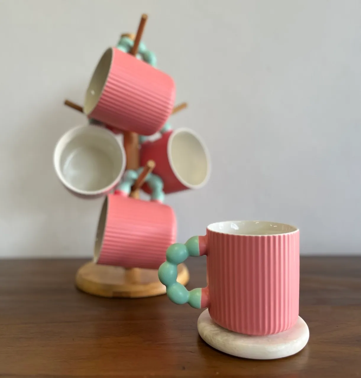 Pink and Blue Dotted Fluted Mug