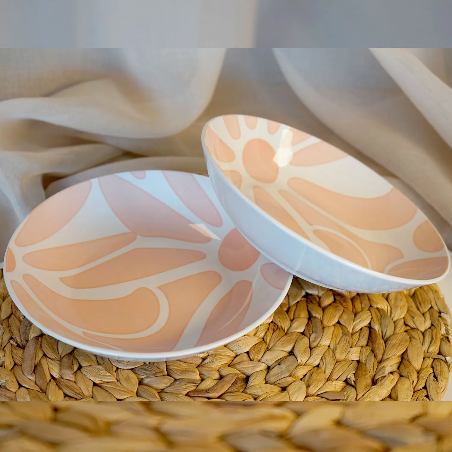 Pink Floral Flat Bowls
