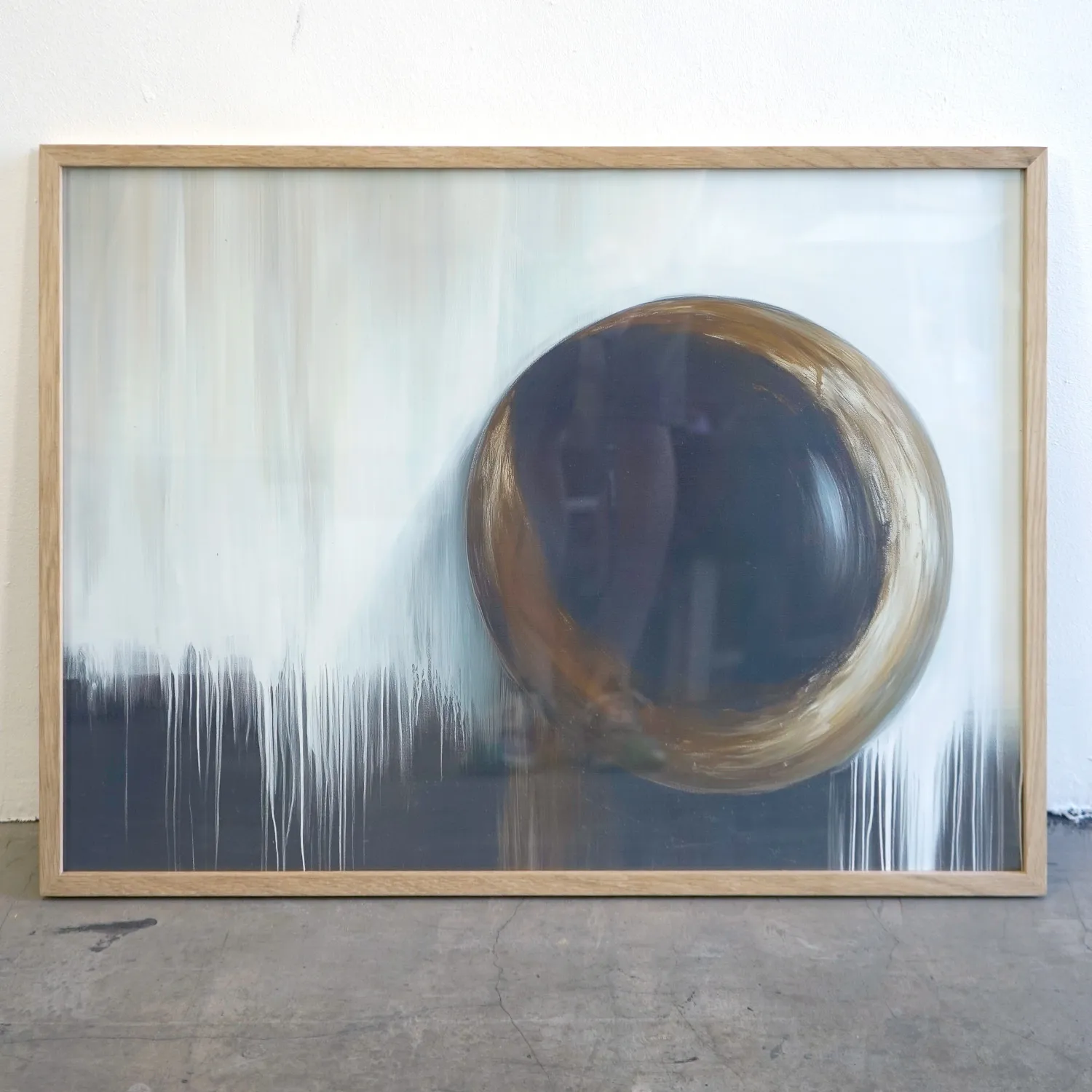 Mid tone wooden frame with royalty free black and white abstract print, perspex cover