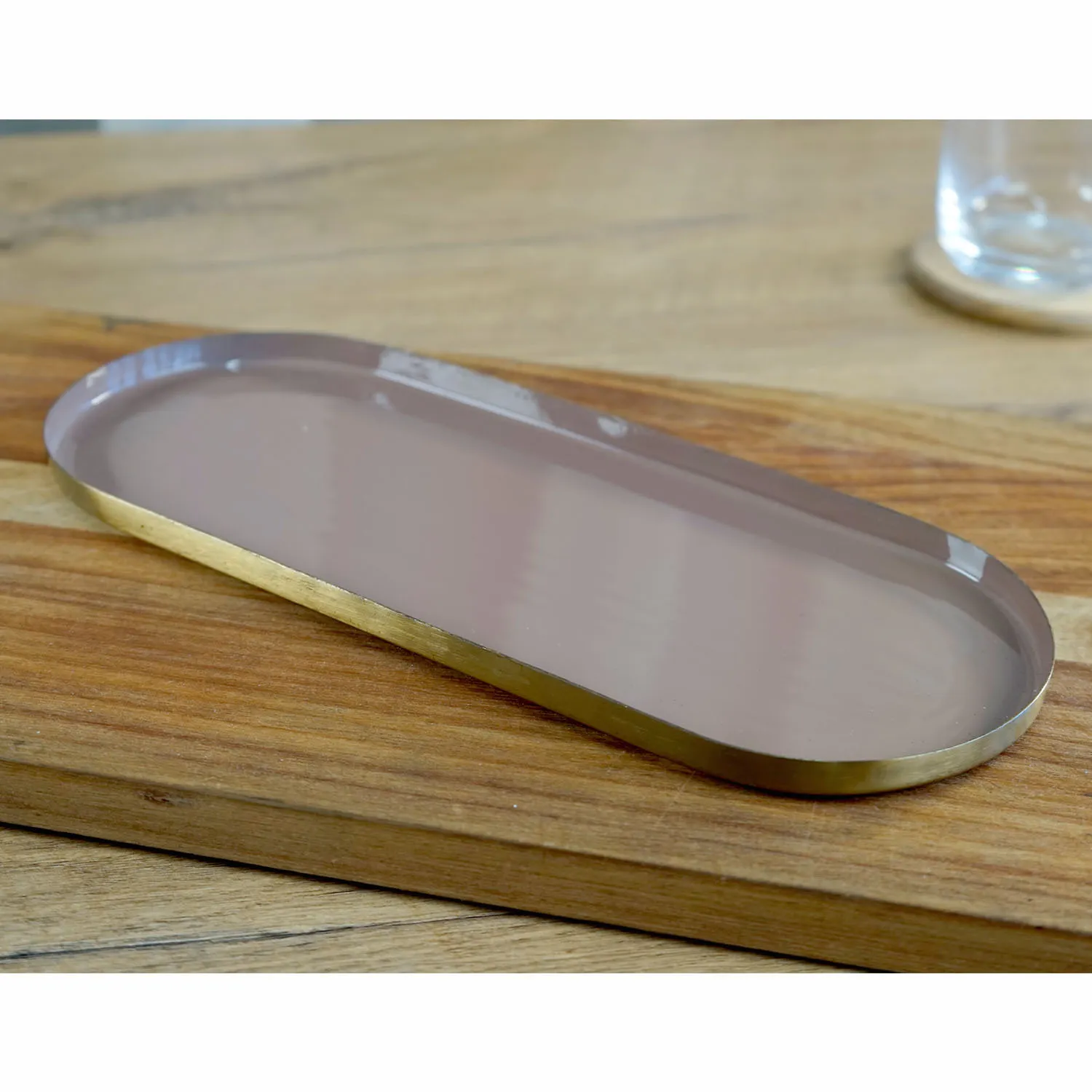 Lilac Oval Metal Platter with Gold Edge