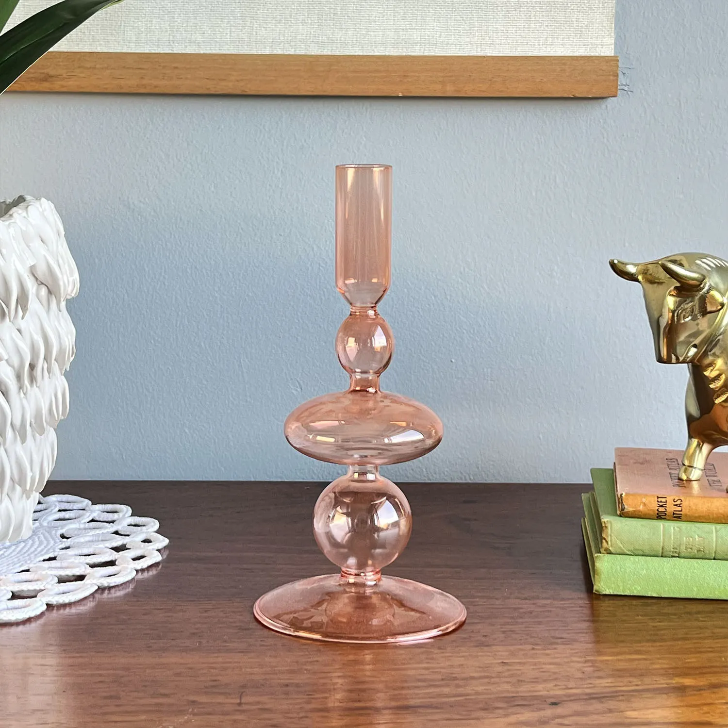 Pink Glass Candlestick
