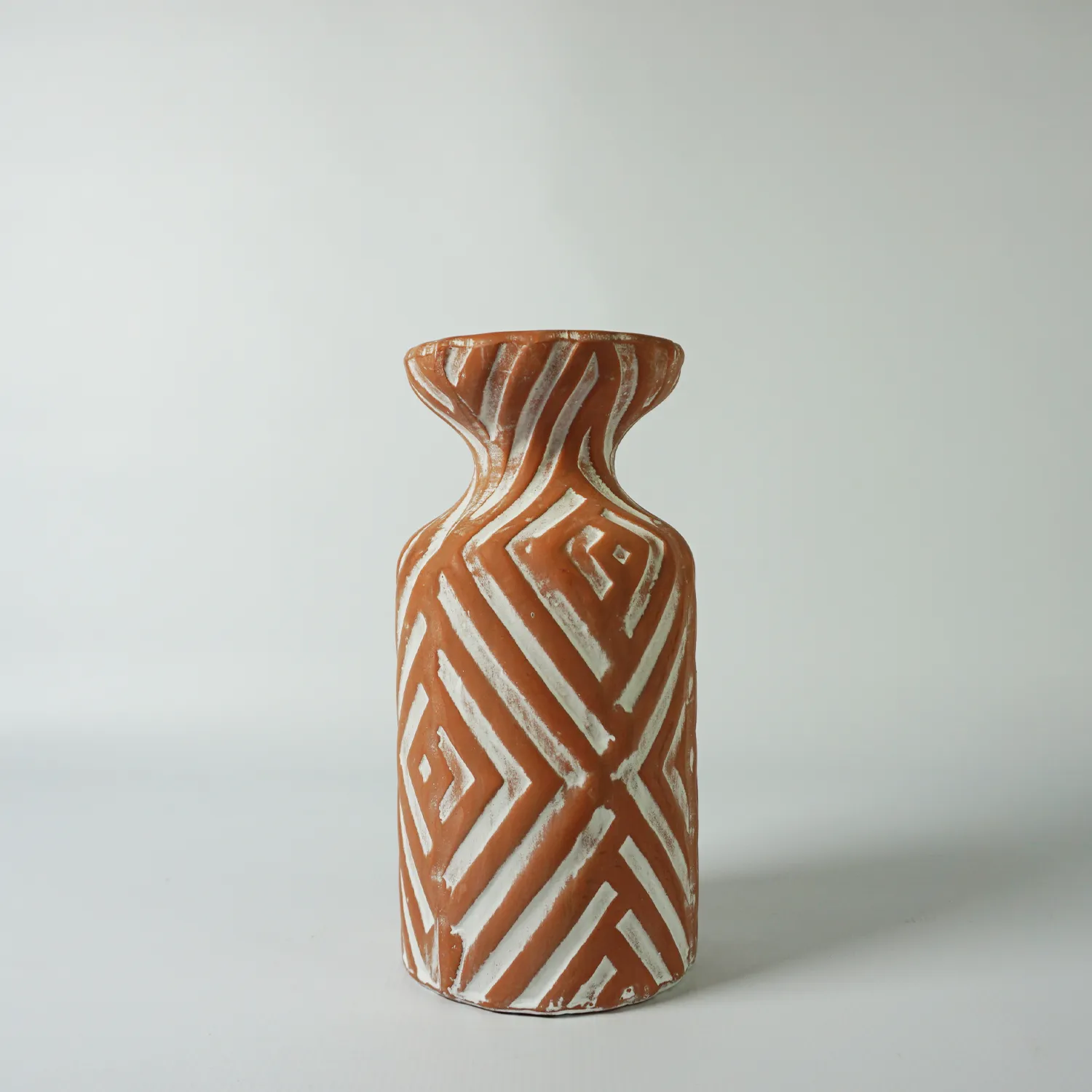 Ceramic Candle Holder, Brown and White Medium