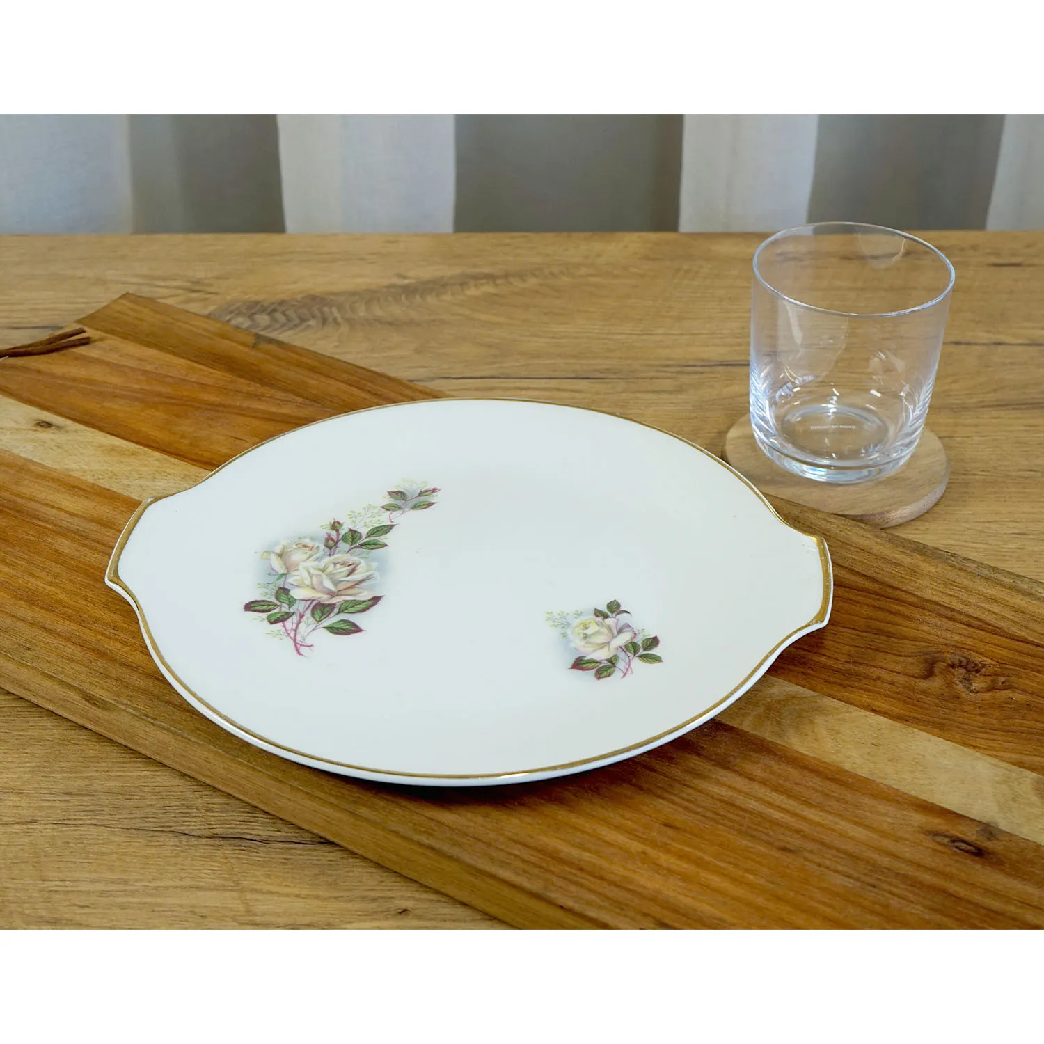 Skew Vintage White Plate with Roses