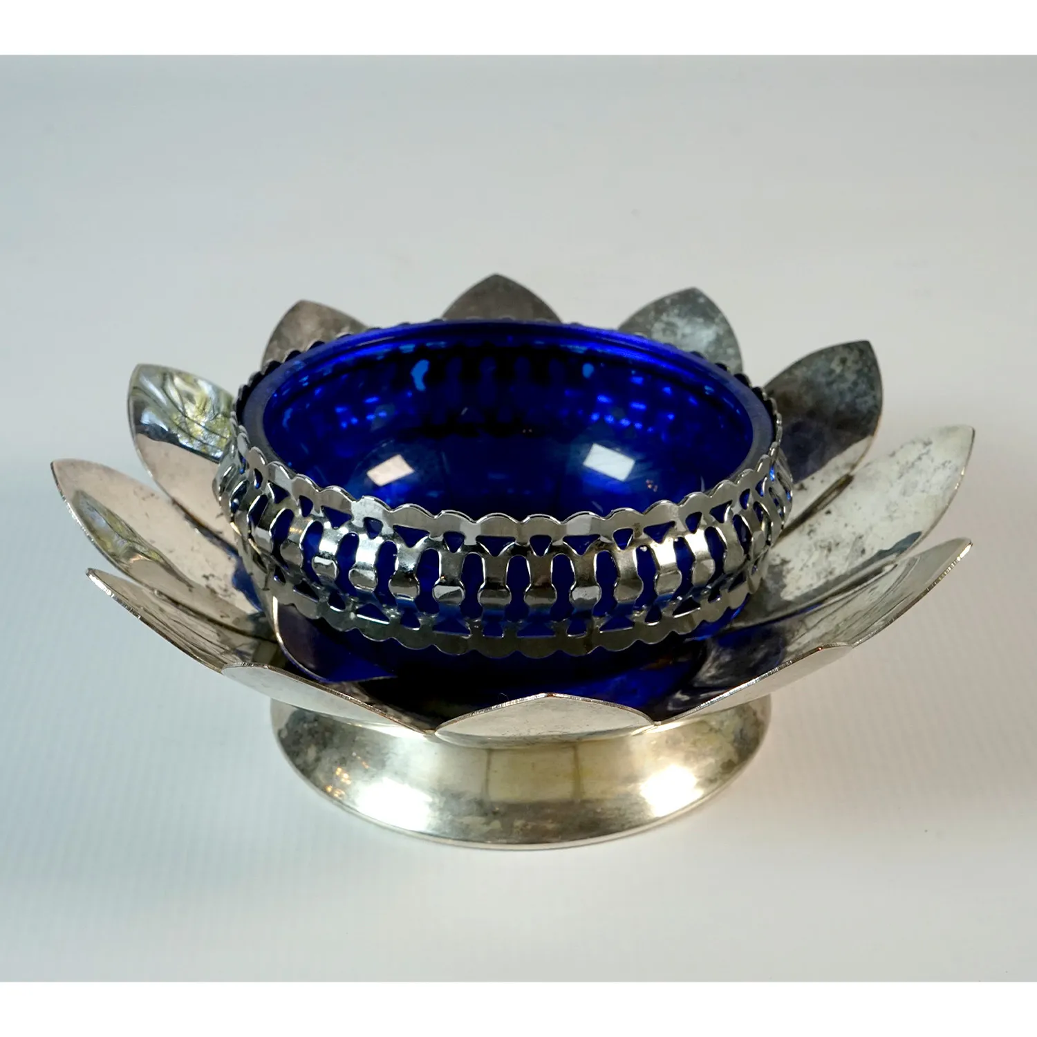 Silver and Blue Lotus Candle Holder