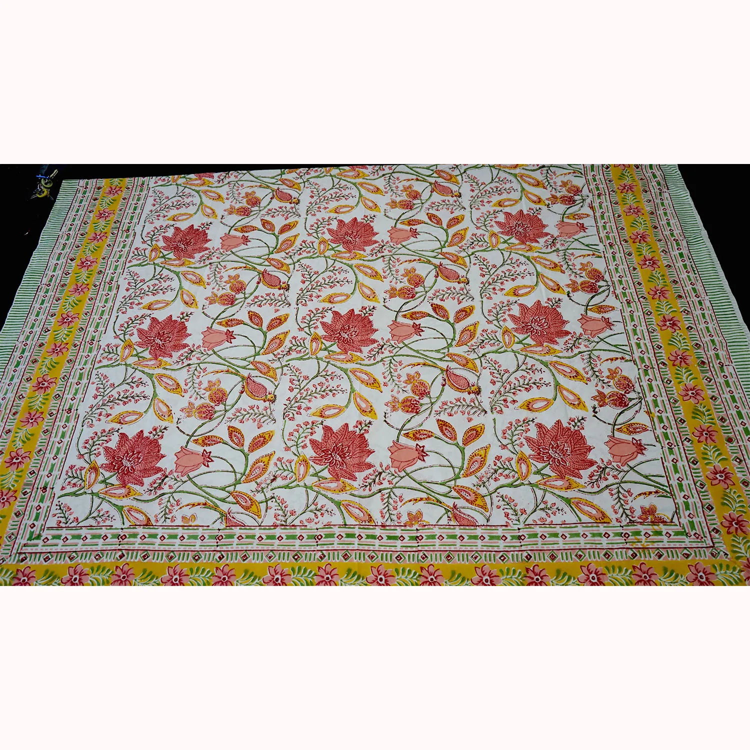 Pink and Green Floral Print Tablecloth