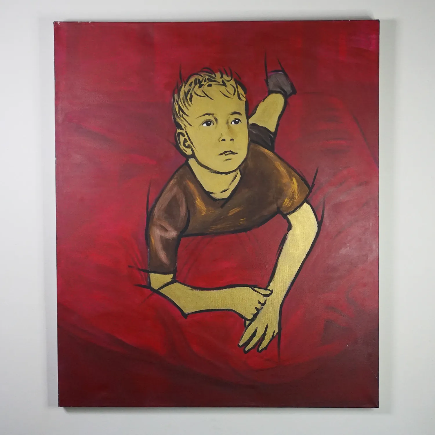 Large royalty free red portrait artwork on stretched canvas 