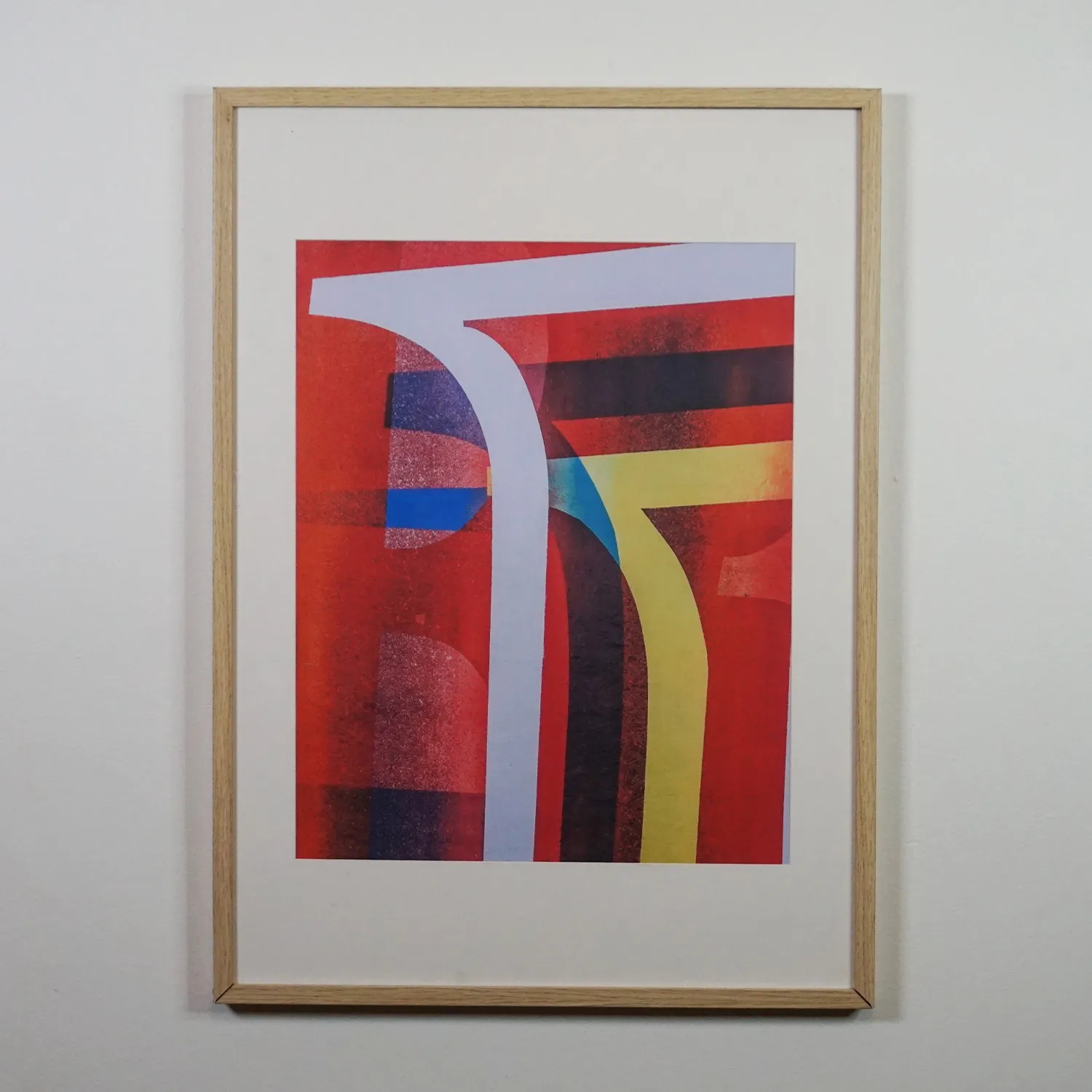 Royalty free red abstract print in Light wood and Glass Frame