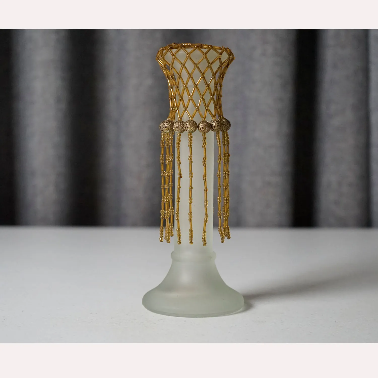 Frosted Glass and Bead Candle Holder