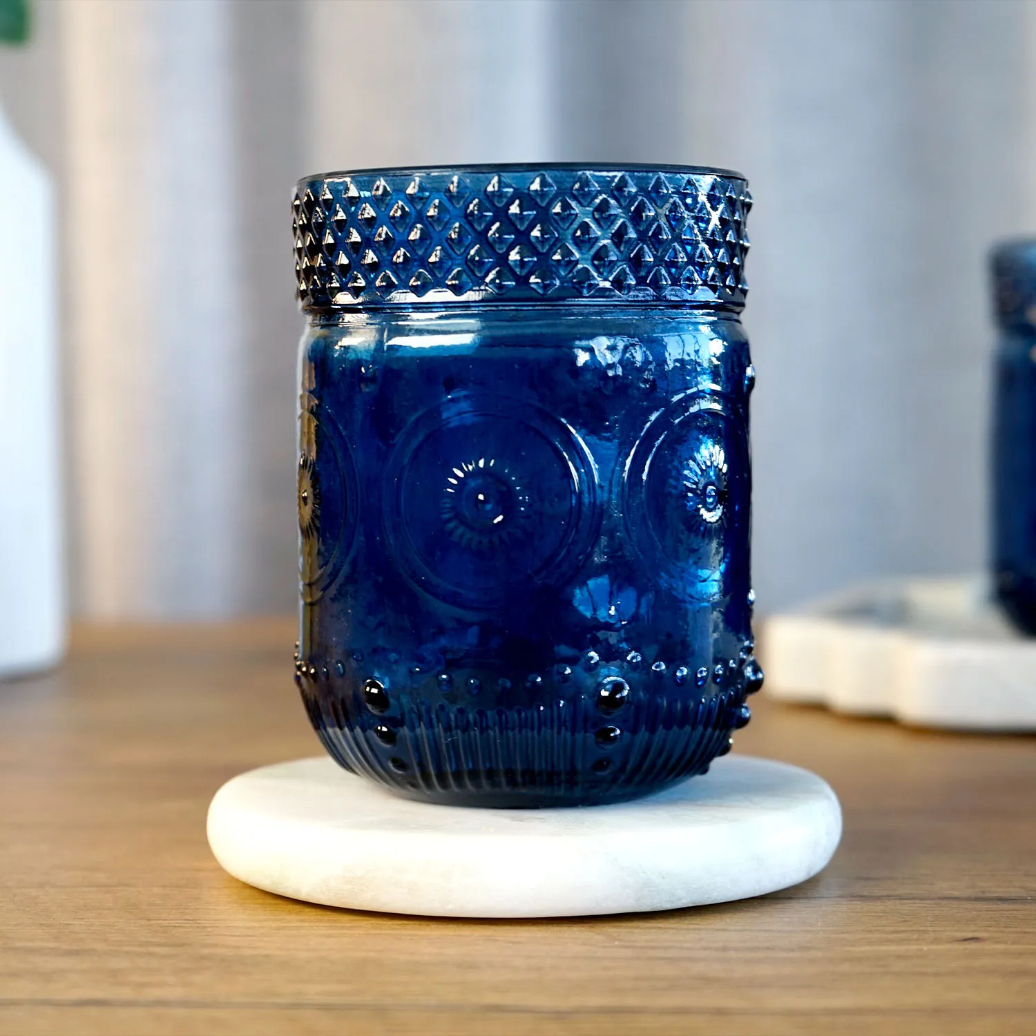 Small Ornate Blue Glass