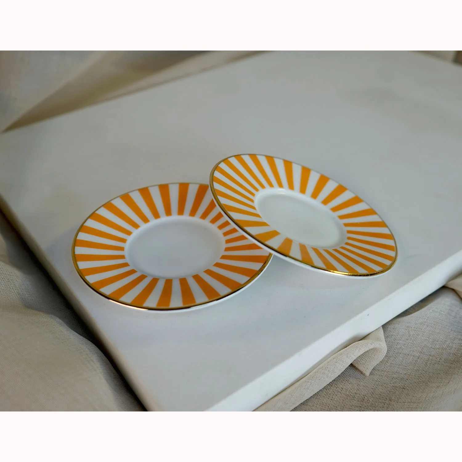 Small H&M side plates with Orange and White Stripes
