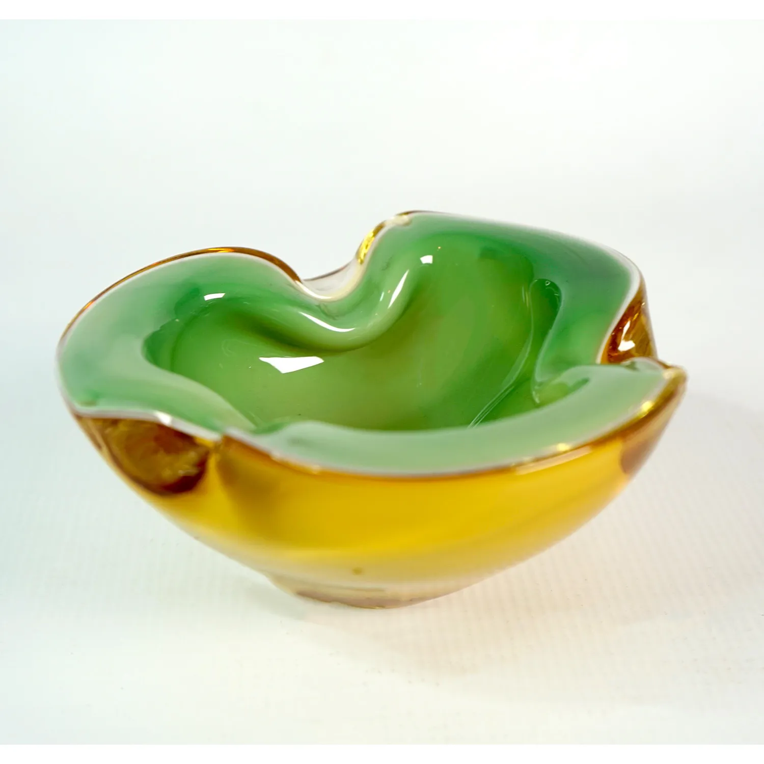 Vintage Green and Amber Ashtray