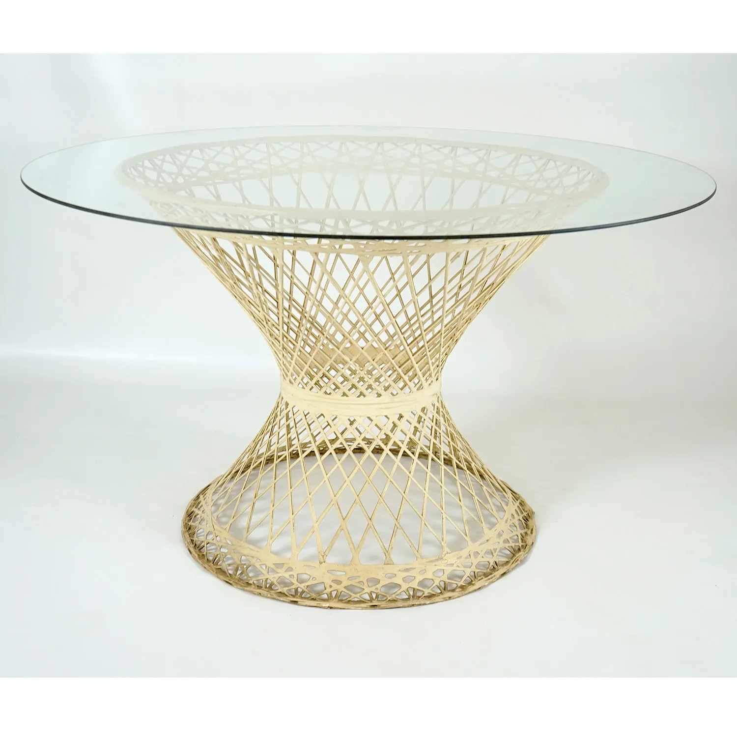 White Metal and Glass Round Table 