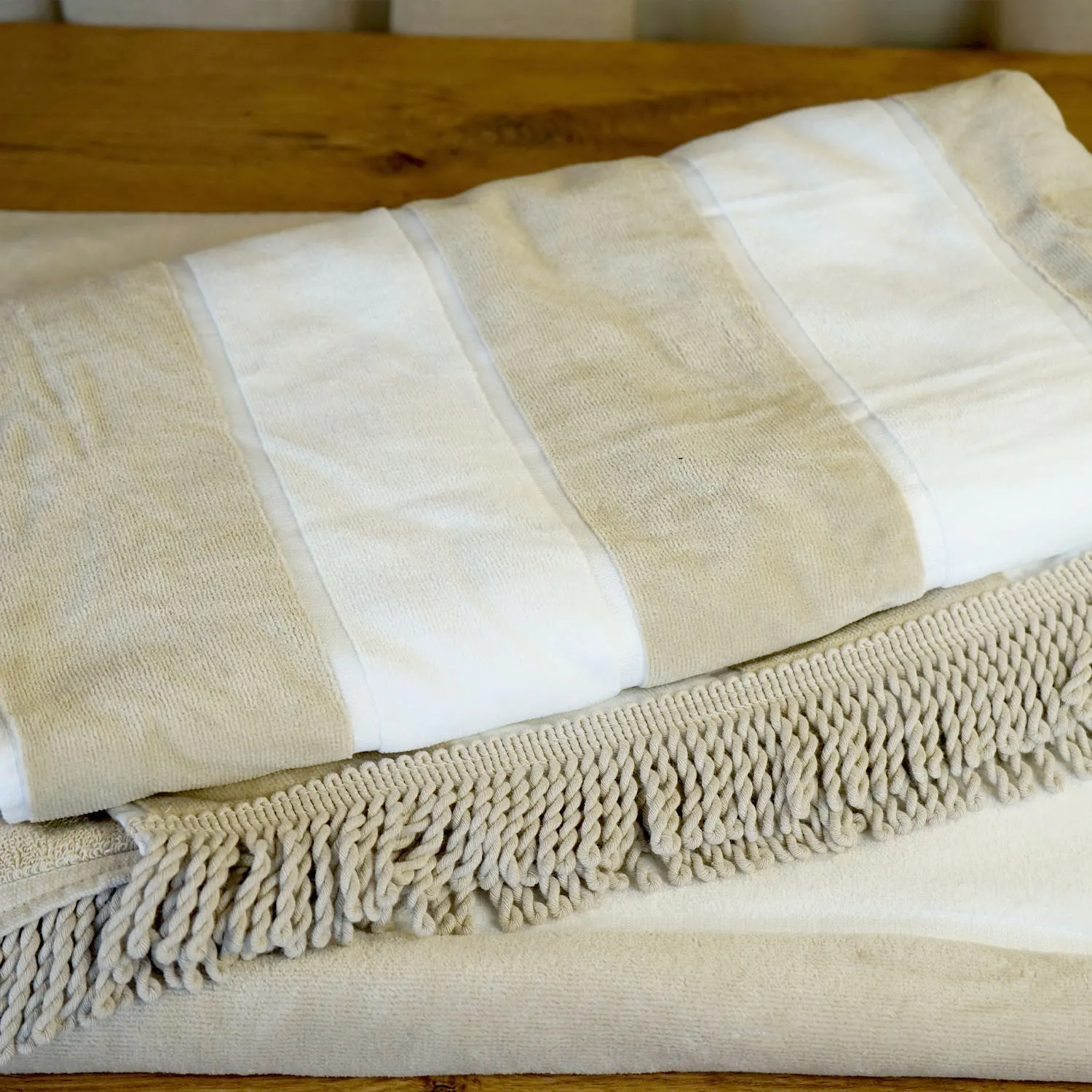 Beige and White striped Country Road Beach Towels