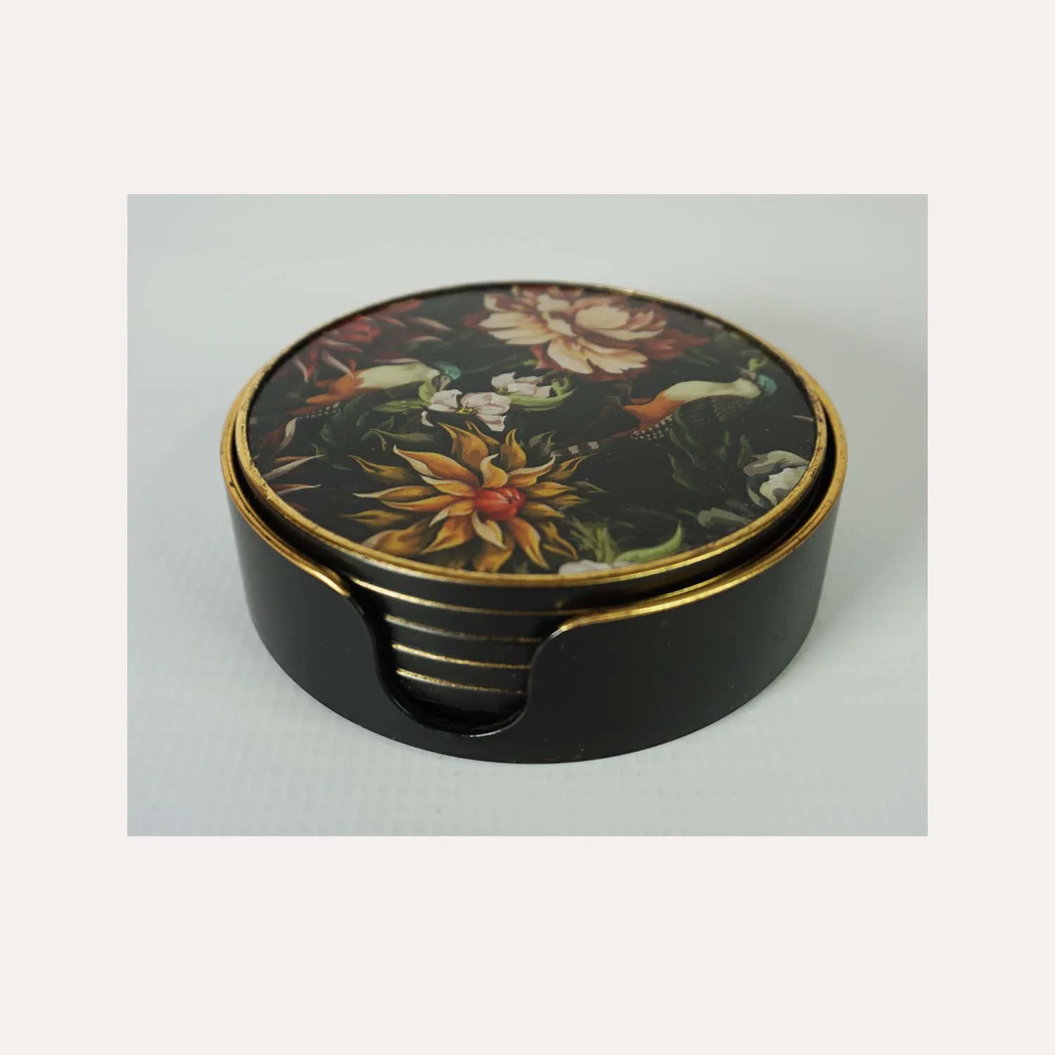 Black Floral Coaster Set of 6