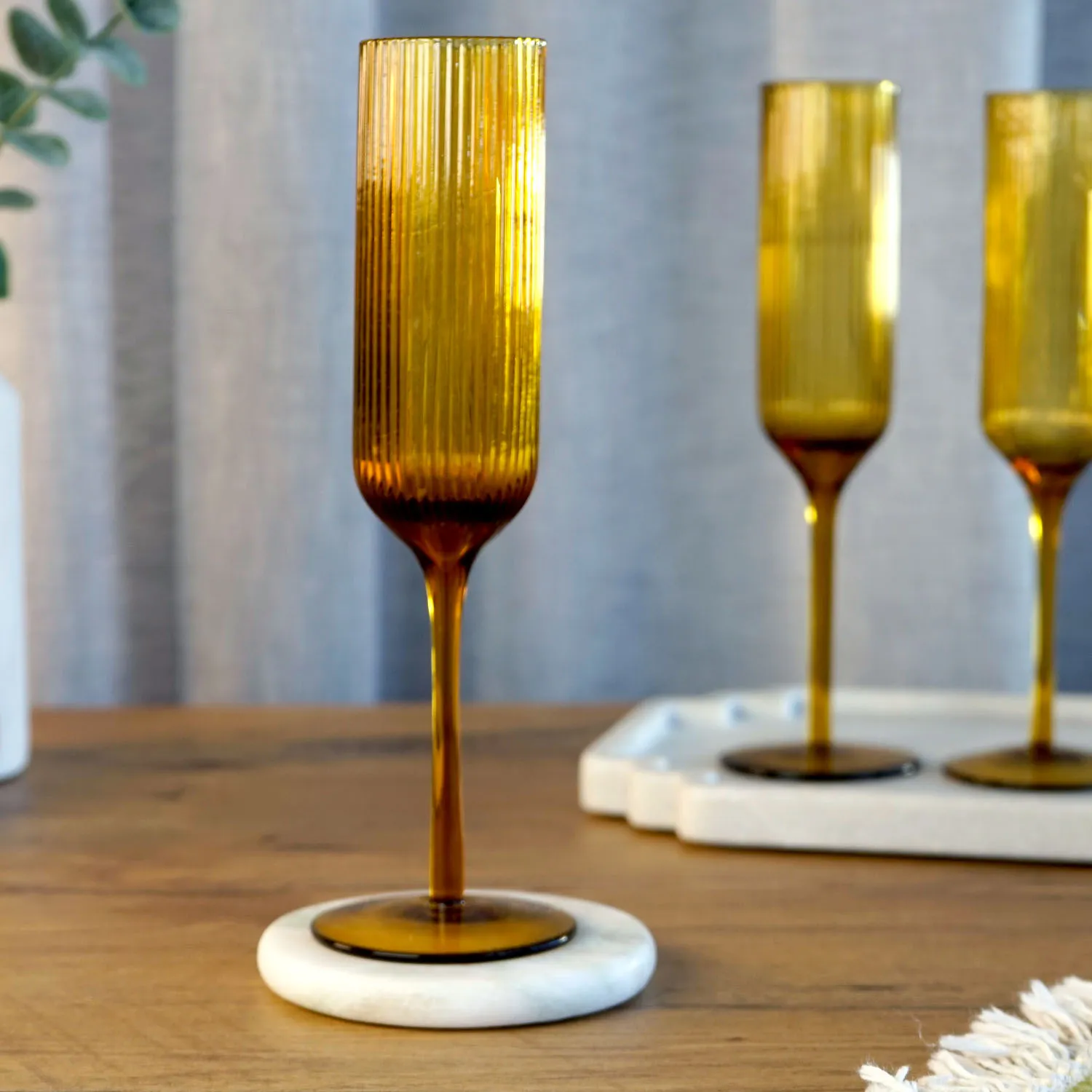 Fluted Amber Champagne Glass