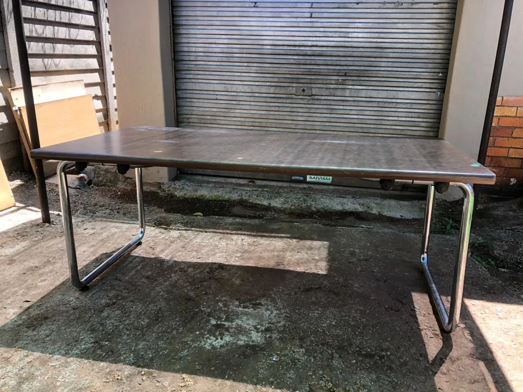 Large Chrome and Wood Desk