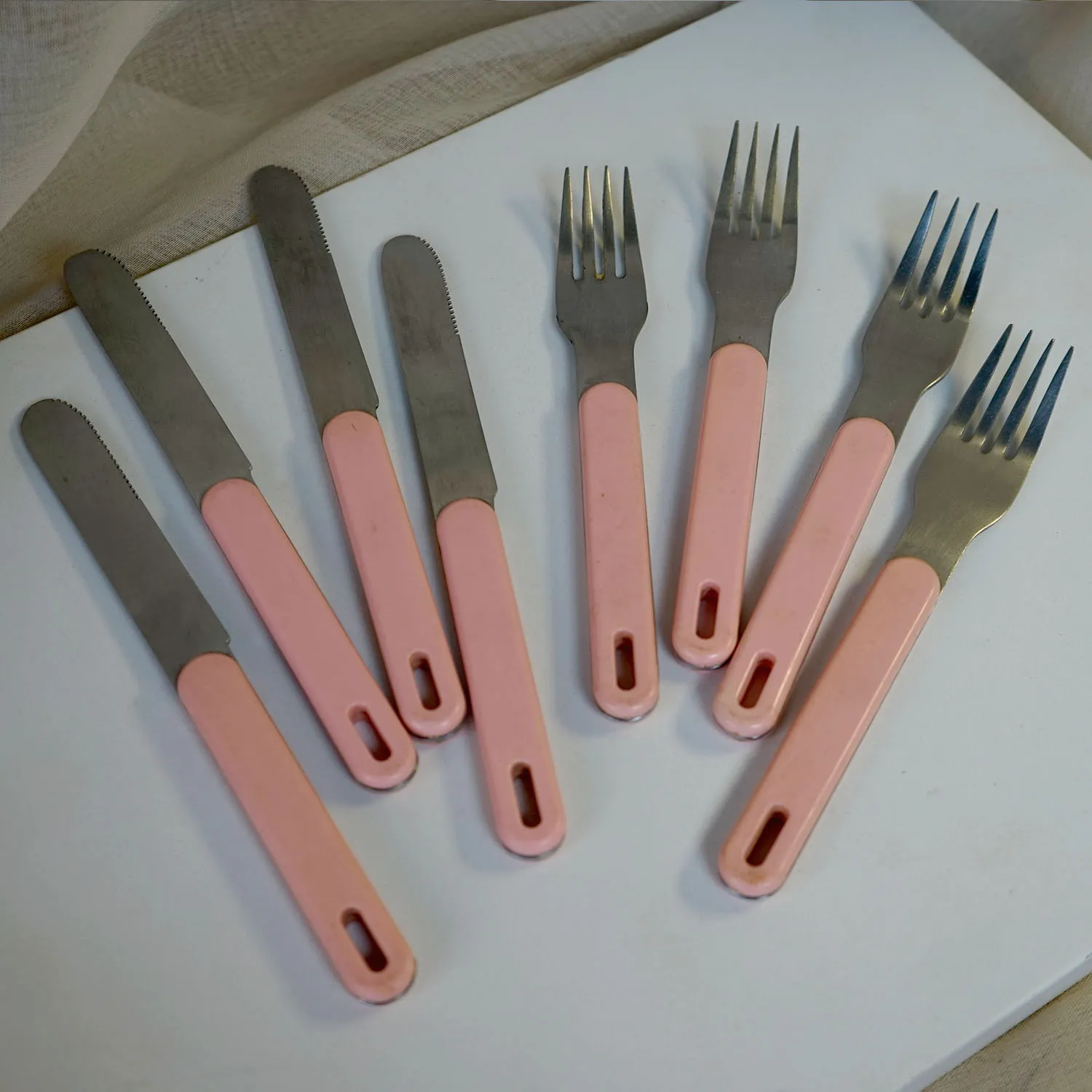 Set of Retro Pink Knives and Forks 