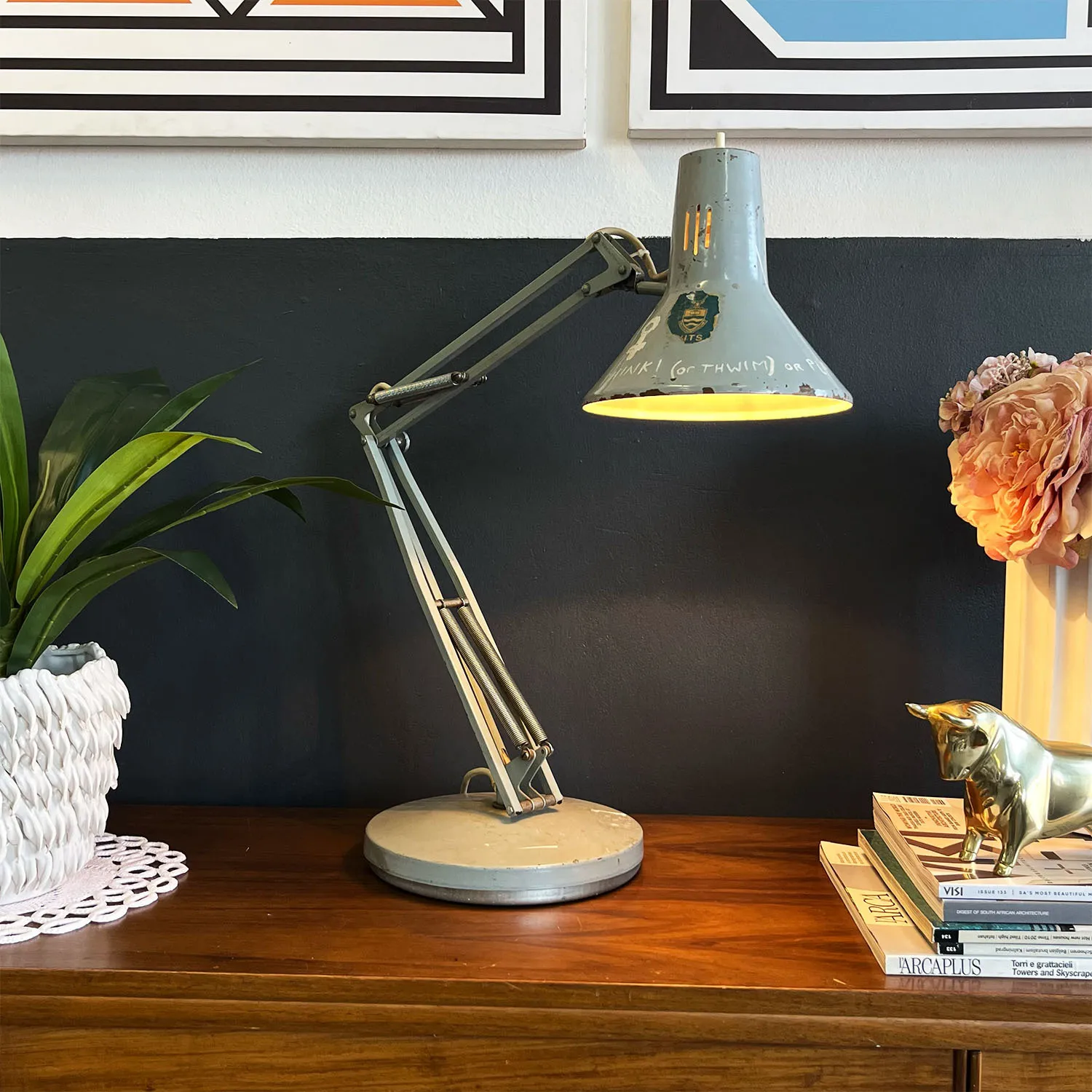 Vintage Grey Metal Desk Lamp