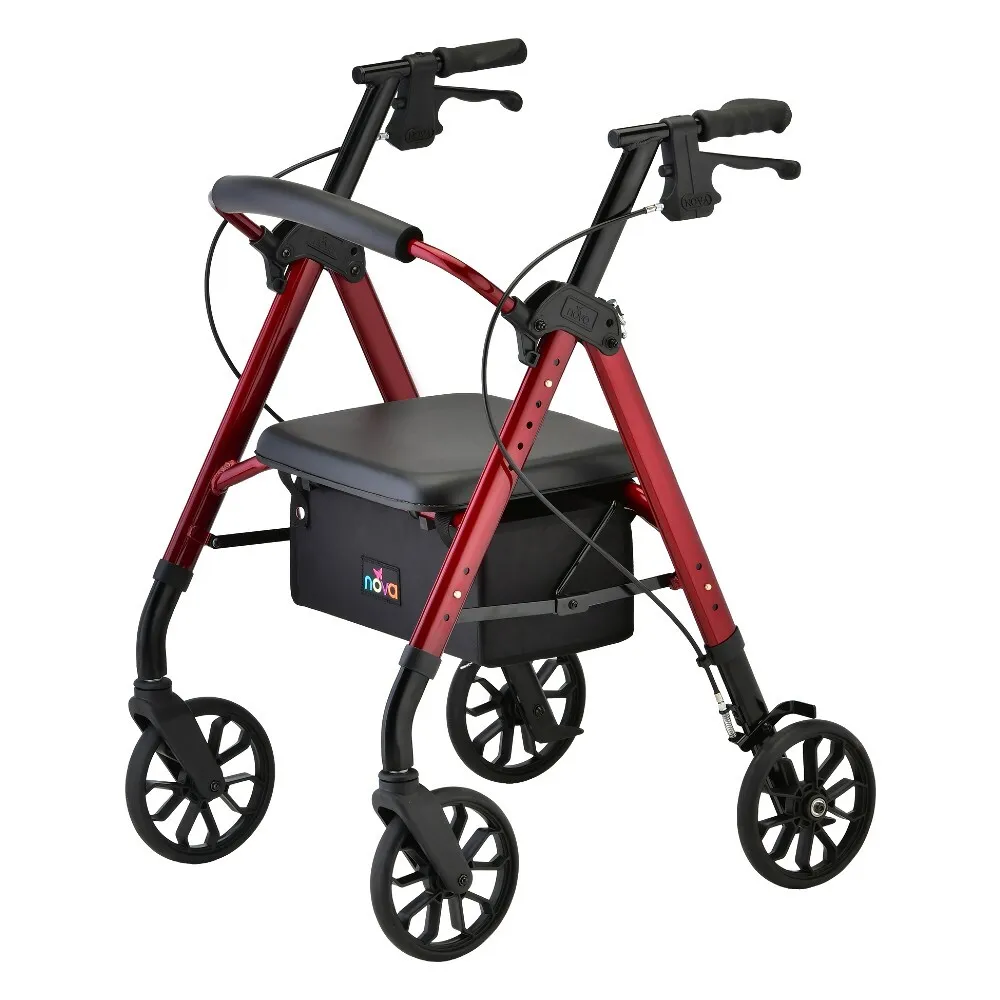 Nova STAR 8 Rollator Walker, 8" Wheels & Standard Size- Color: Red
