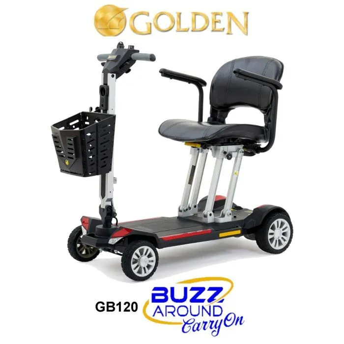 Golden Buzzaround Carry on Scooter - 4 Wheel - Drive Range 14 Miles - Unit Wt. 65.5 Lbs - Wt. Cap.- 300 Lbs 