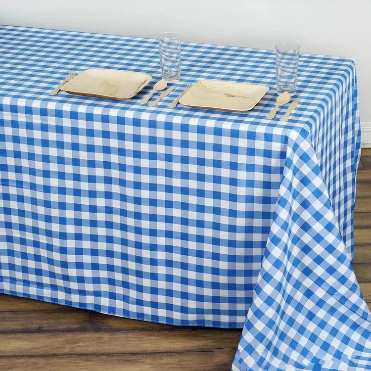 8ft Rectangle linen LD- blue and white checkered