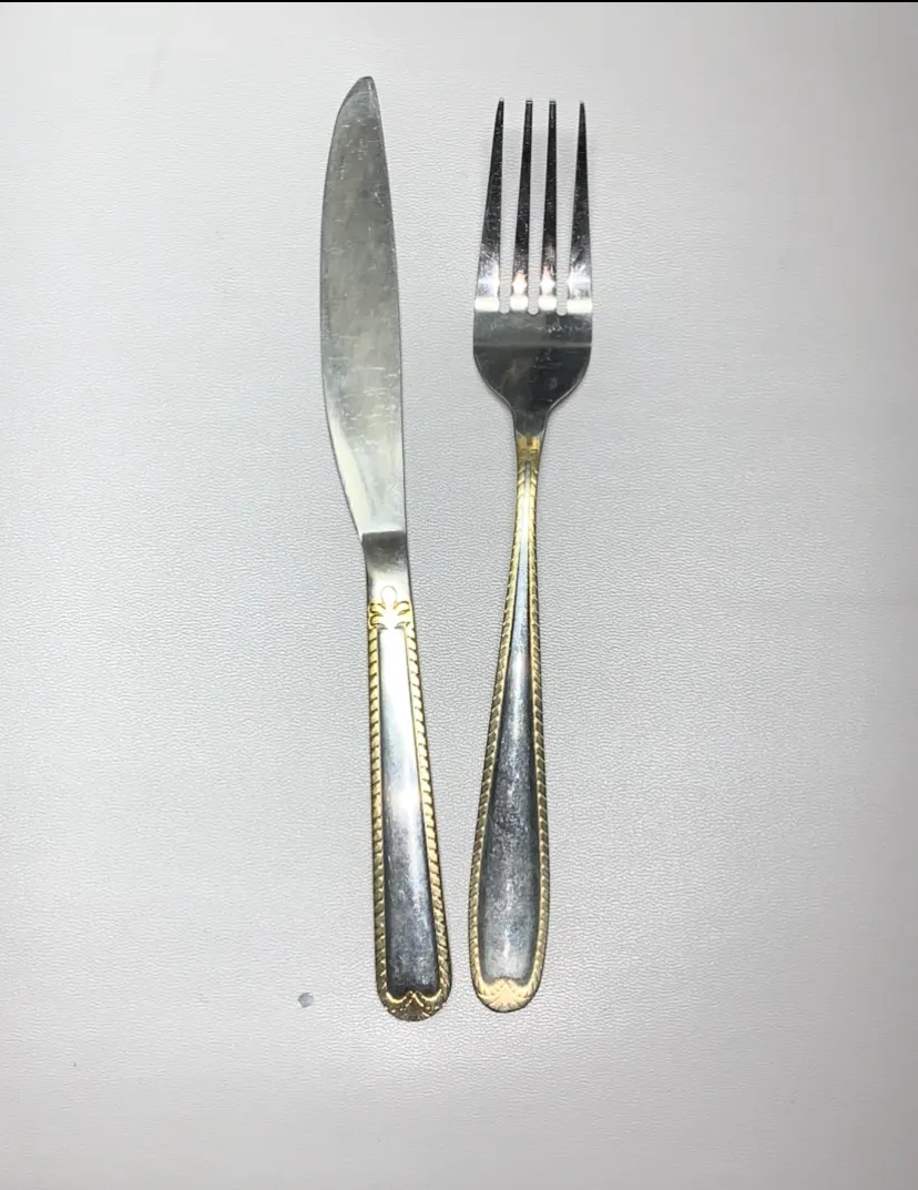 fork and Knife Silverware Gold trim