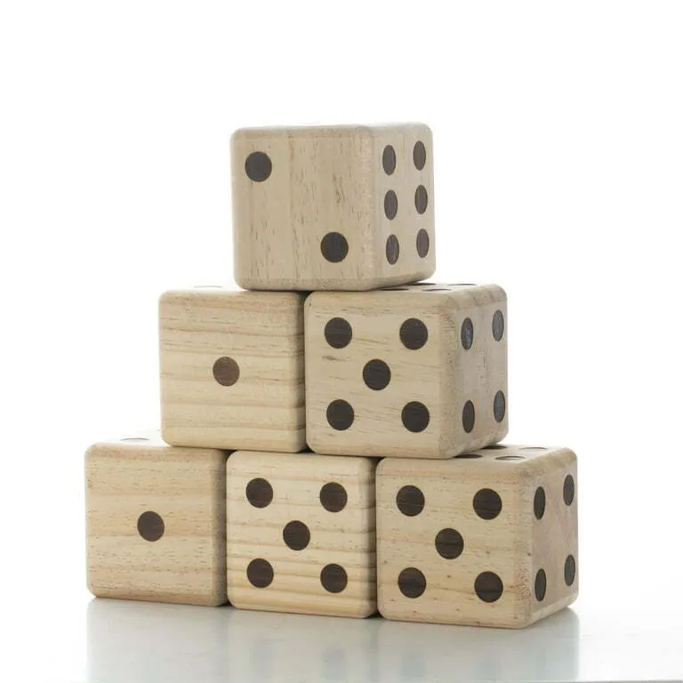 Giant Wooden Playing Dice Set and Roll Bucket