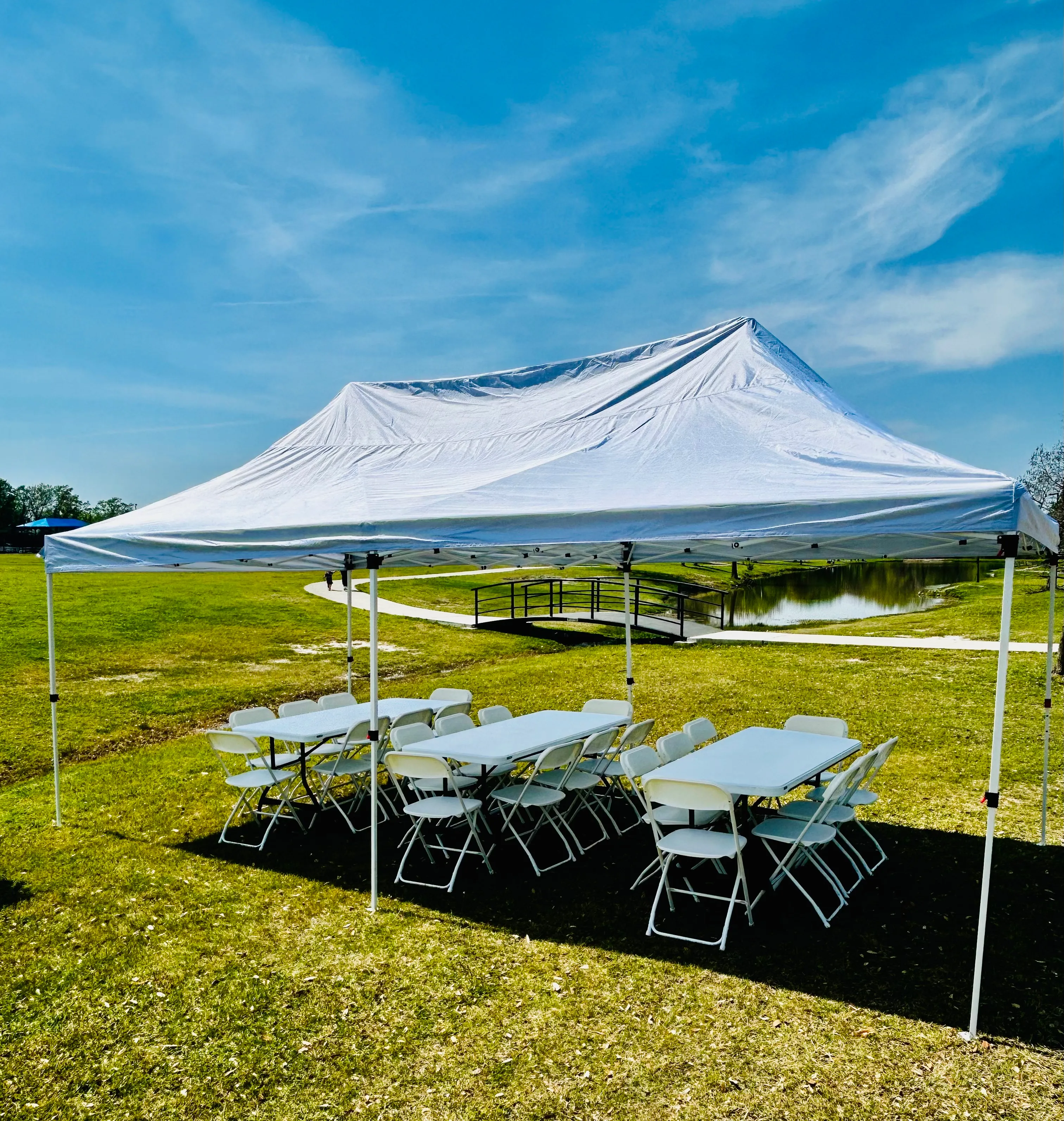 Party Package #2  10x20 White pop up canopy, tables, chairs, games