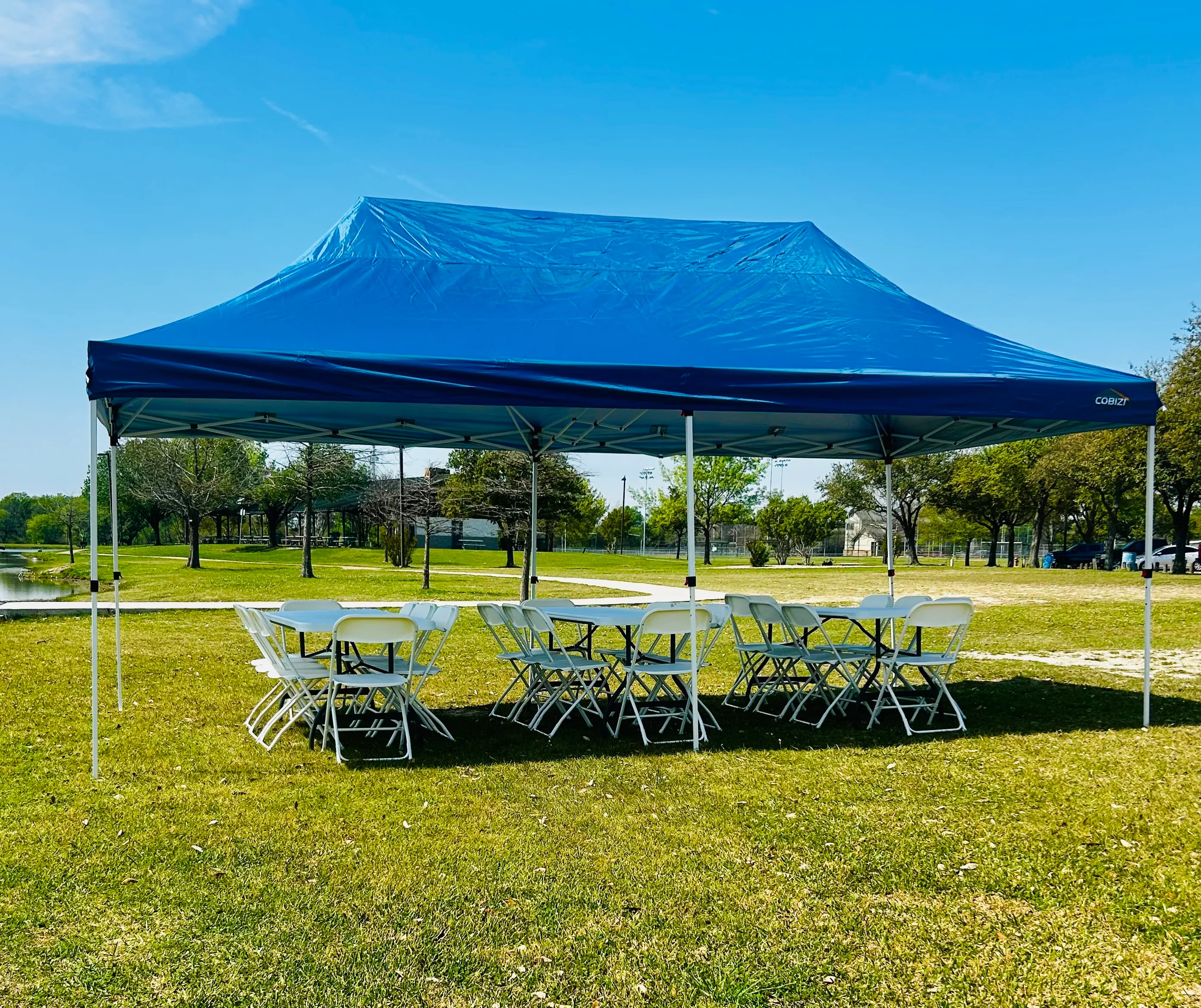 Party Package #3:  10x20 White or blue pop- up canopy, chairs, tables, 2-games, and *extras
