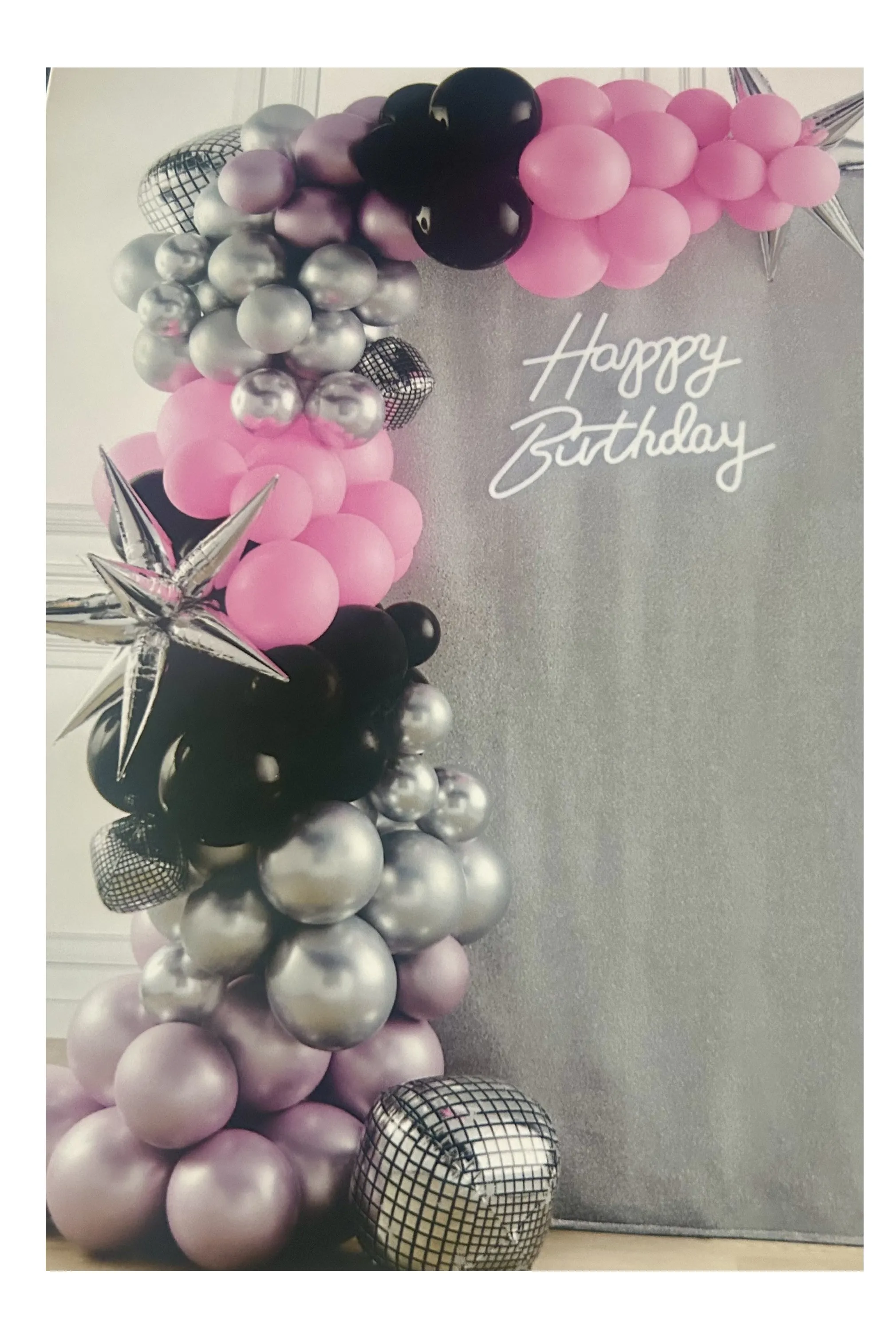 4.5x7 foot fabric backdrop curtain silver glittery (balloons not included)