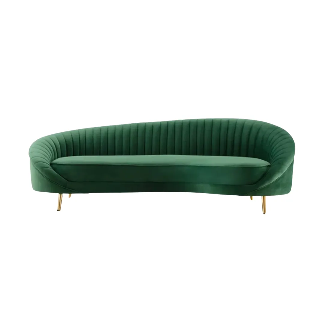 The Kyla: Emerald Green Velvet Curved Sofa