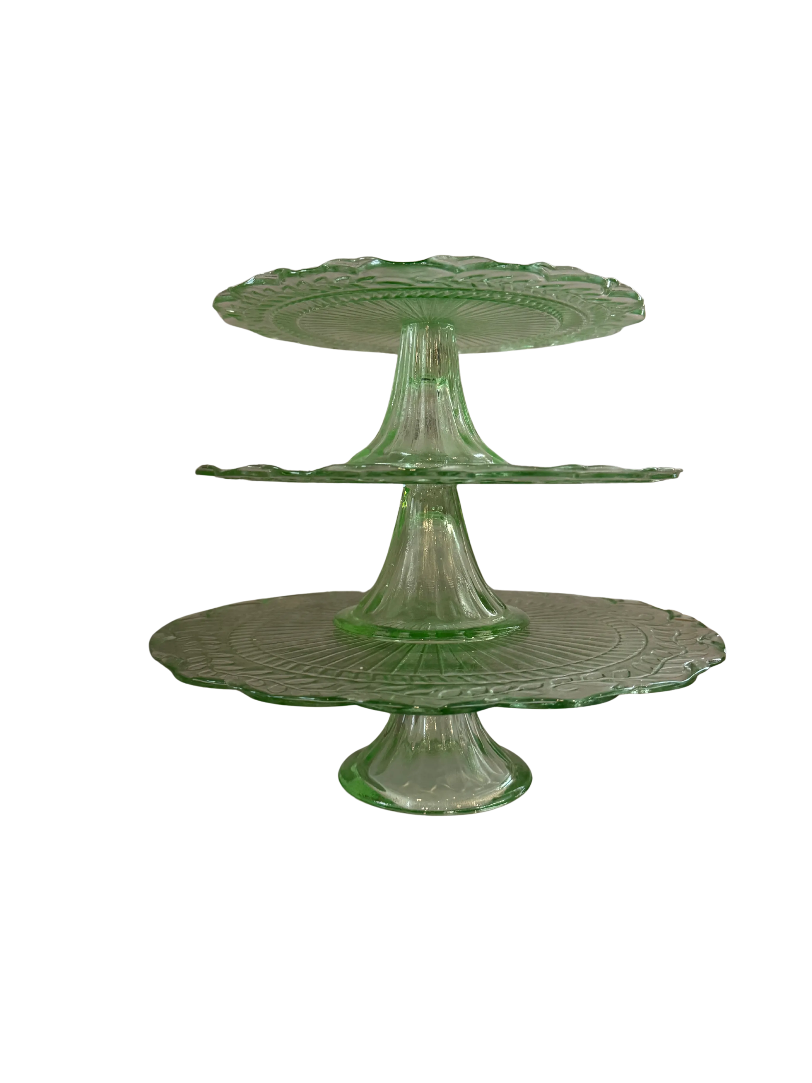 The Martha: Set of Three Tiered Depression Glass Cake Stands