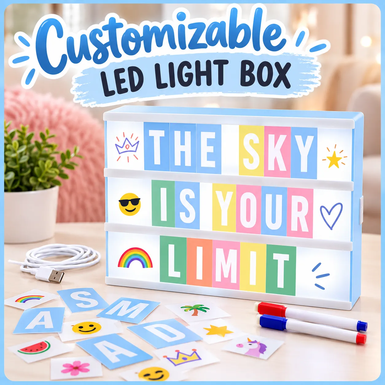Customizable LED Light Box – Blue