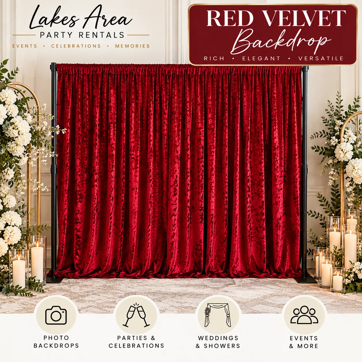 Red Velvet Backdrop - Curtain & Stand