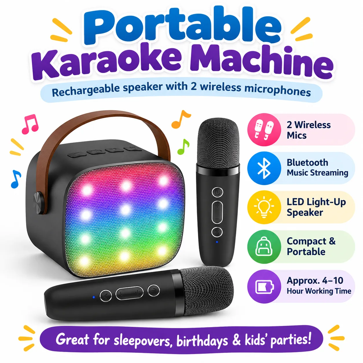 🎤 Portable Karaoke Machine with 2 Wireless Microphones 🎶