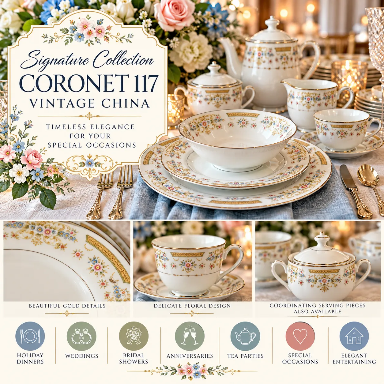 Signature Collection Coronet 117 Vintage China Place Setting