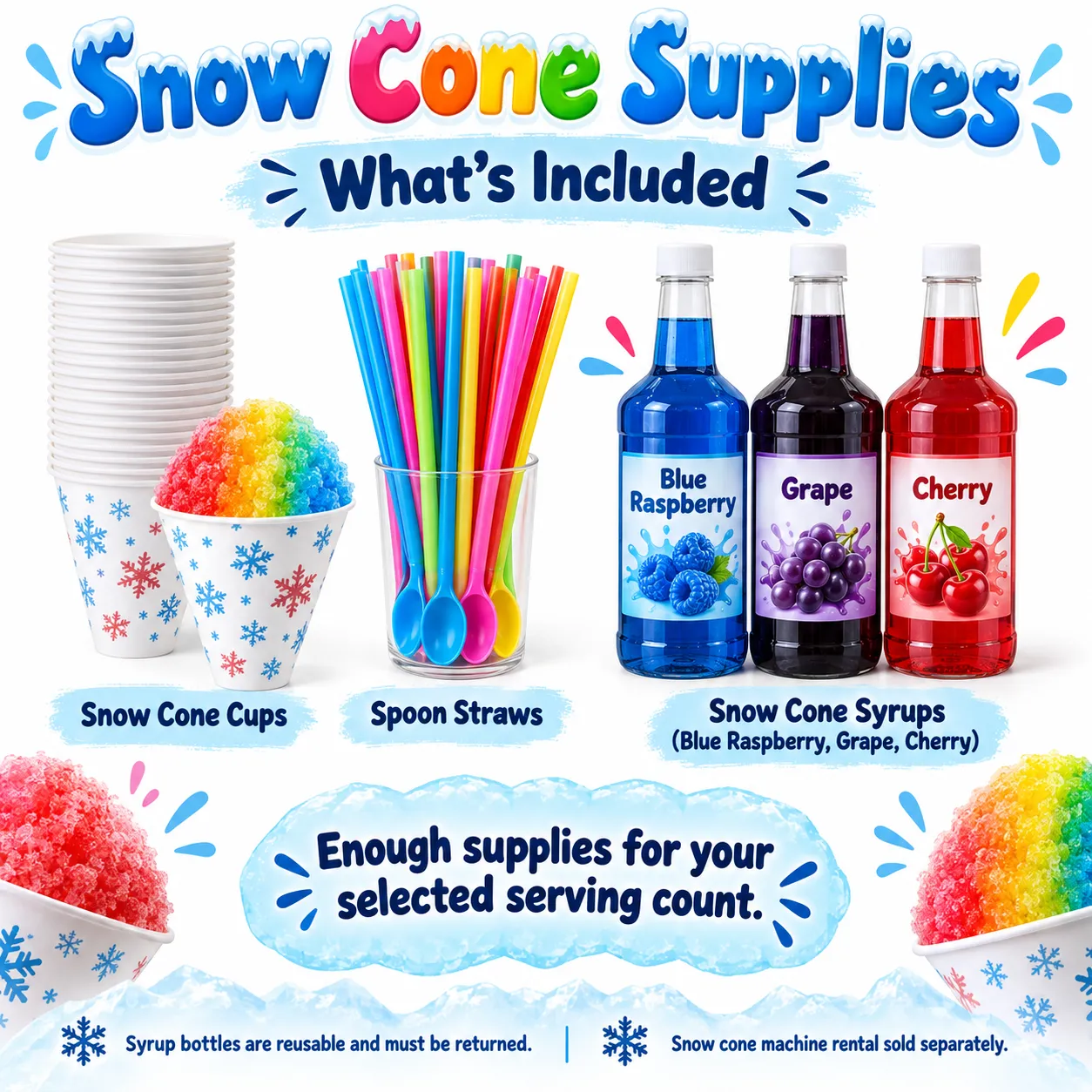 Snow Cone Supplies - 100 Servings 
