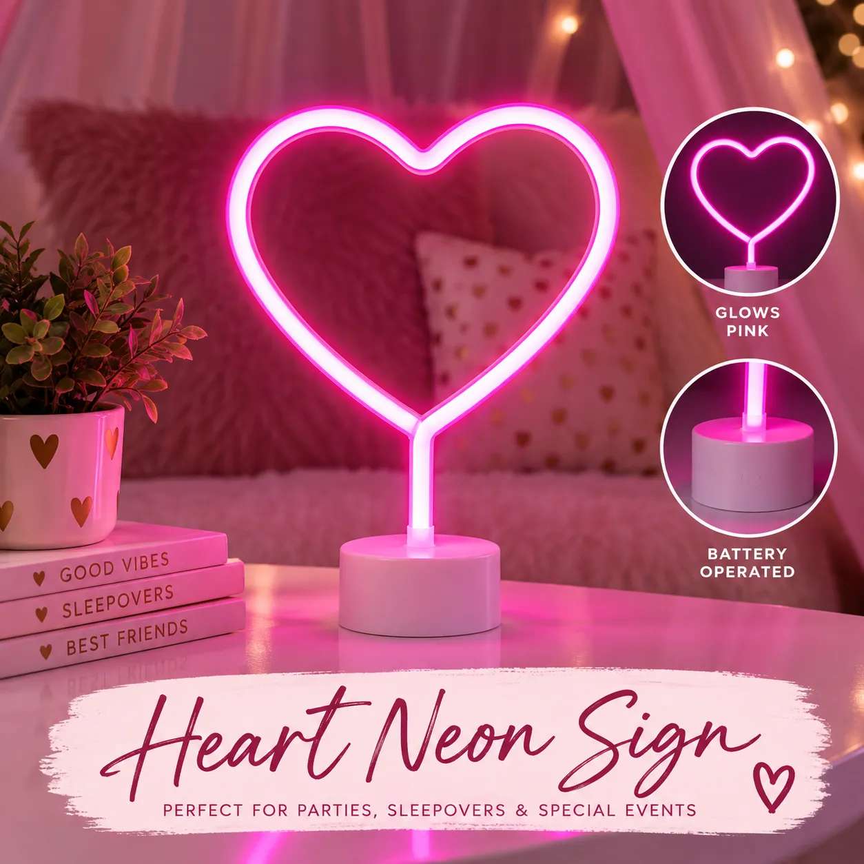 Pink Heart Neon Light