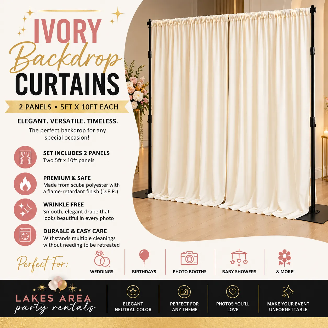 Ivory Backdrop Curtains – Set of 2